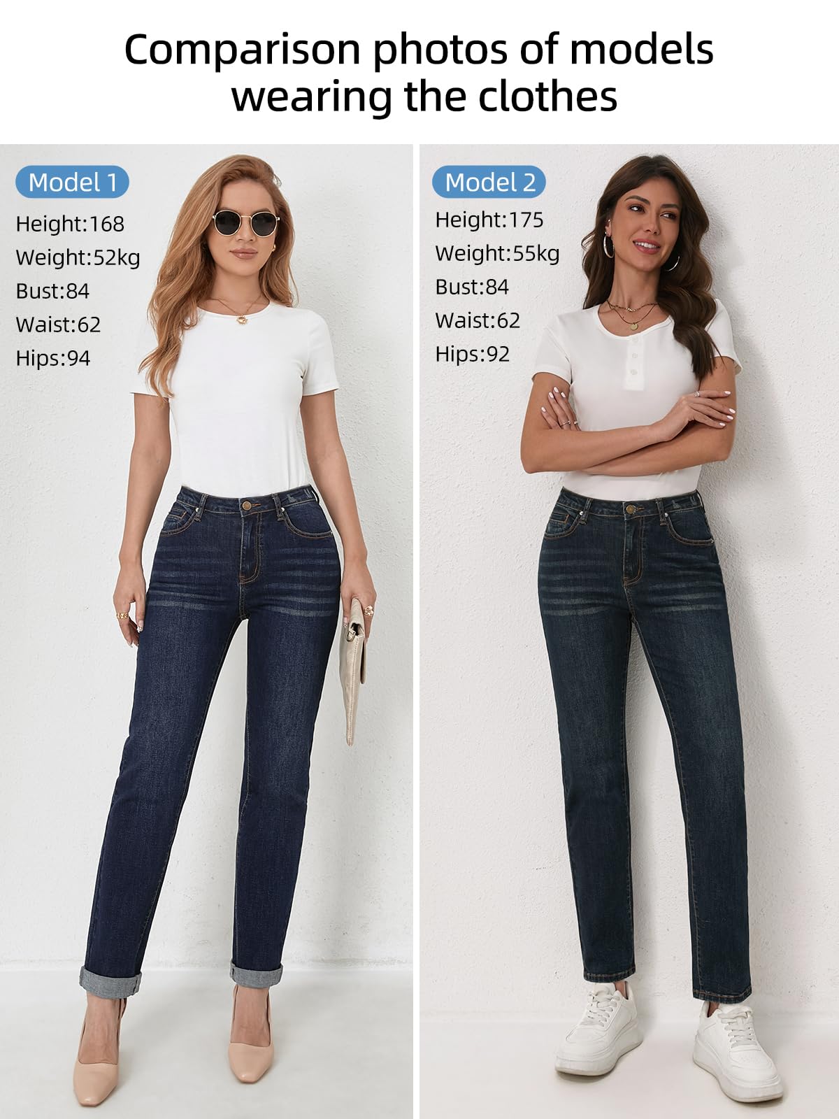 Womens High Waisted Straight Jeans,Dark Wash Rolled Cuff,Slimming Premium Stretch Denim,Size XS to XXL with Pockets