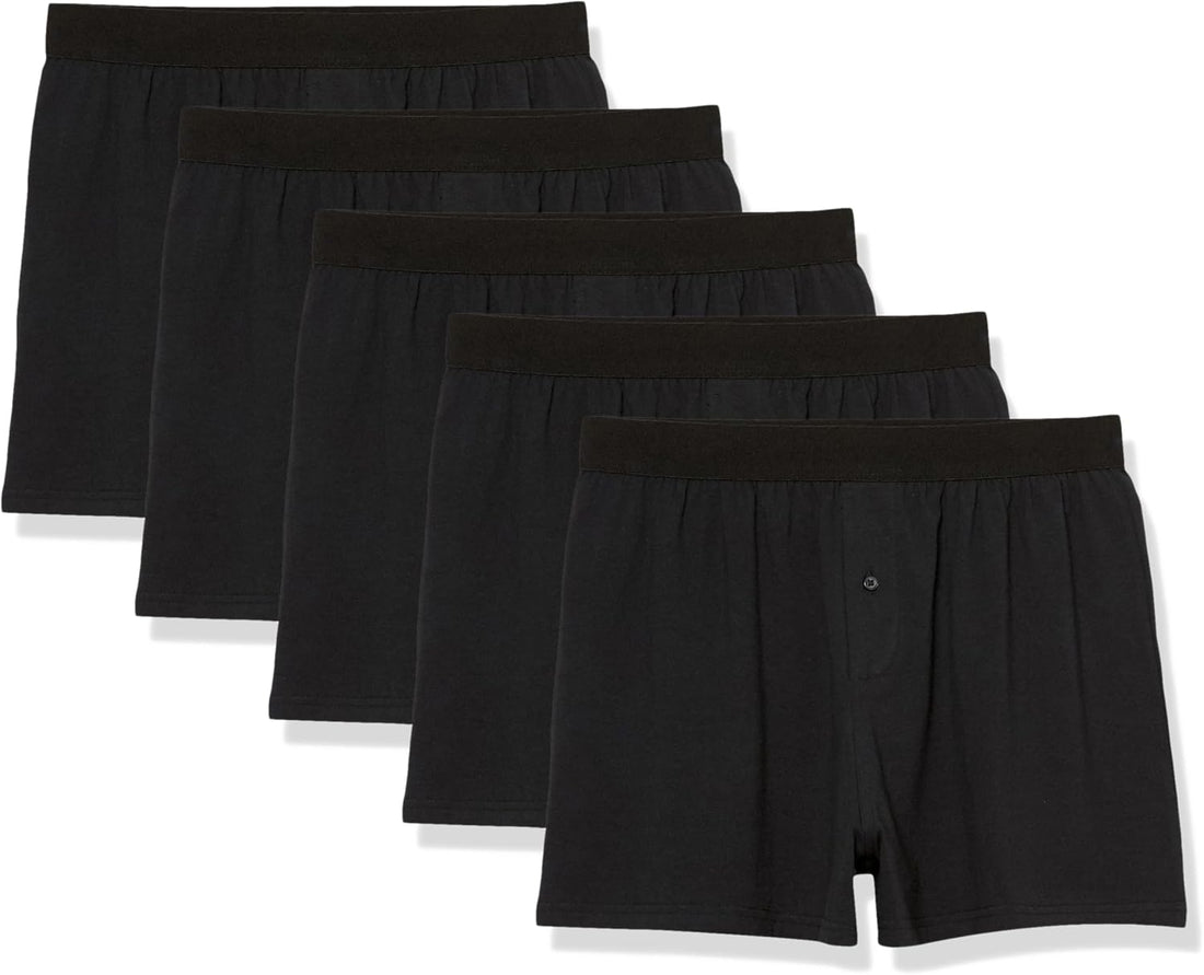 Amazon Essentials Men's Breathable Cotton Jersey Boxer Shorts, Soft Relaxed Fit for All-Day Comfort, Pack of 5