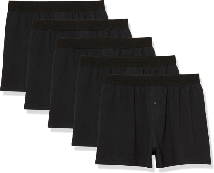 Amazon Essentials Men's Breathable Cotton Jersey Boxer Shorts, Soft Relaxed Fit for All-Day Comfort, Pack of 5