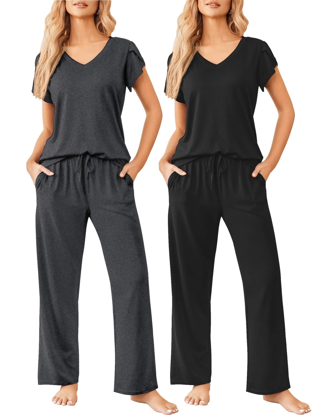 Ekouaer 2 Pack Womens Pajama Set Short Sleeve Sleepwear Soft Pjs Lounge Set