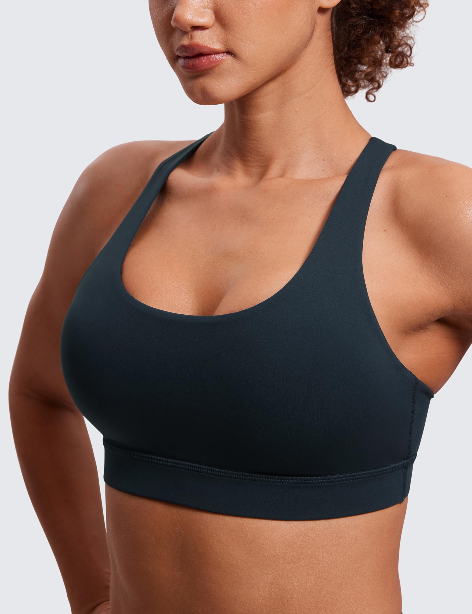 CRZ YOGA Naked Feeling Strappy Sports Bras | Medium Support, Removable Pads, Yoga, Sleek, Scoop Neck, for Women