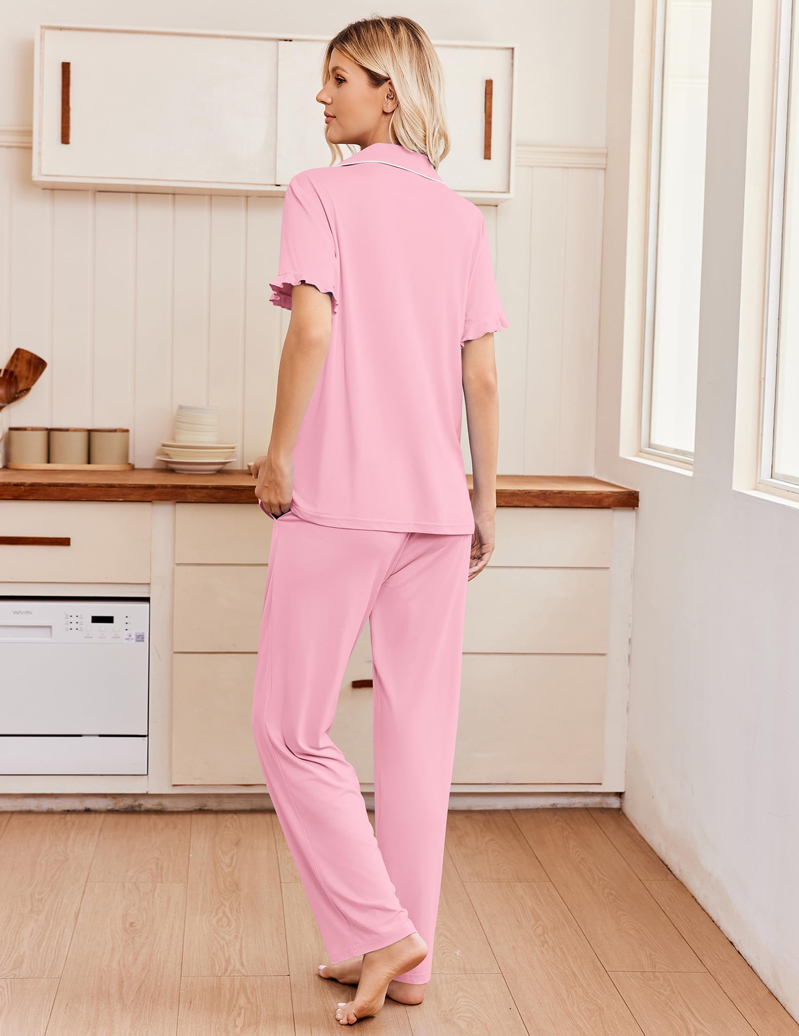Ekouaer Pajamas for Women Set Button Up Soft Pjs Short Sleeve Lounge Sets