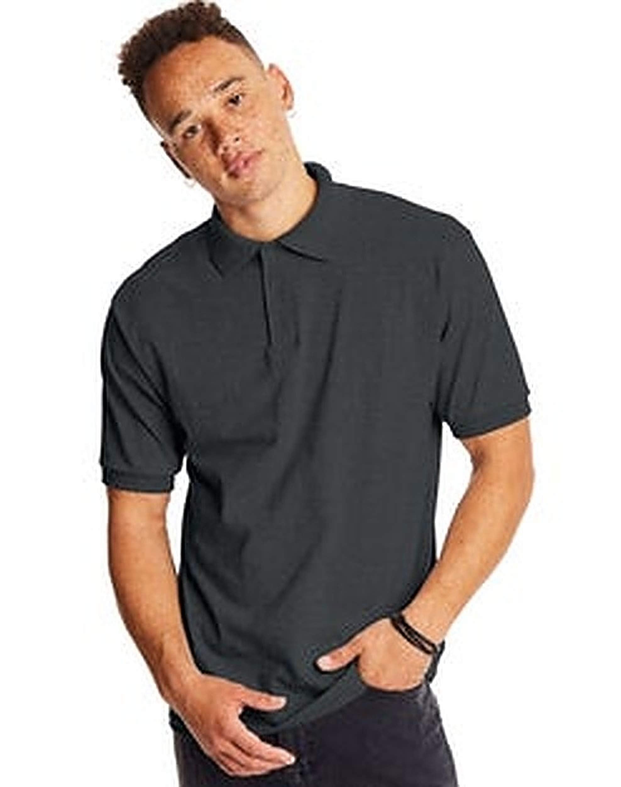 Hanes Mens EcoSmart Jersey Polo Shirt, Short-Sleeve Shirts for Men, T-Shirt, 2-Pack