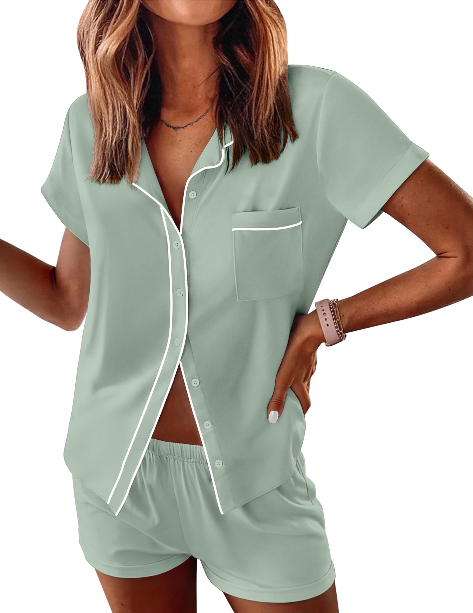 Ekouaer Womens Pajama Sets Button Down Lounge Set 2 Piece Pjs Sets