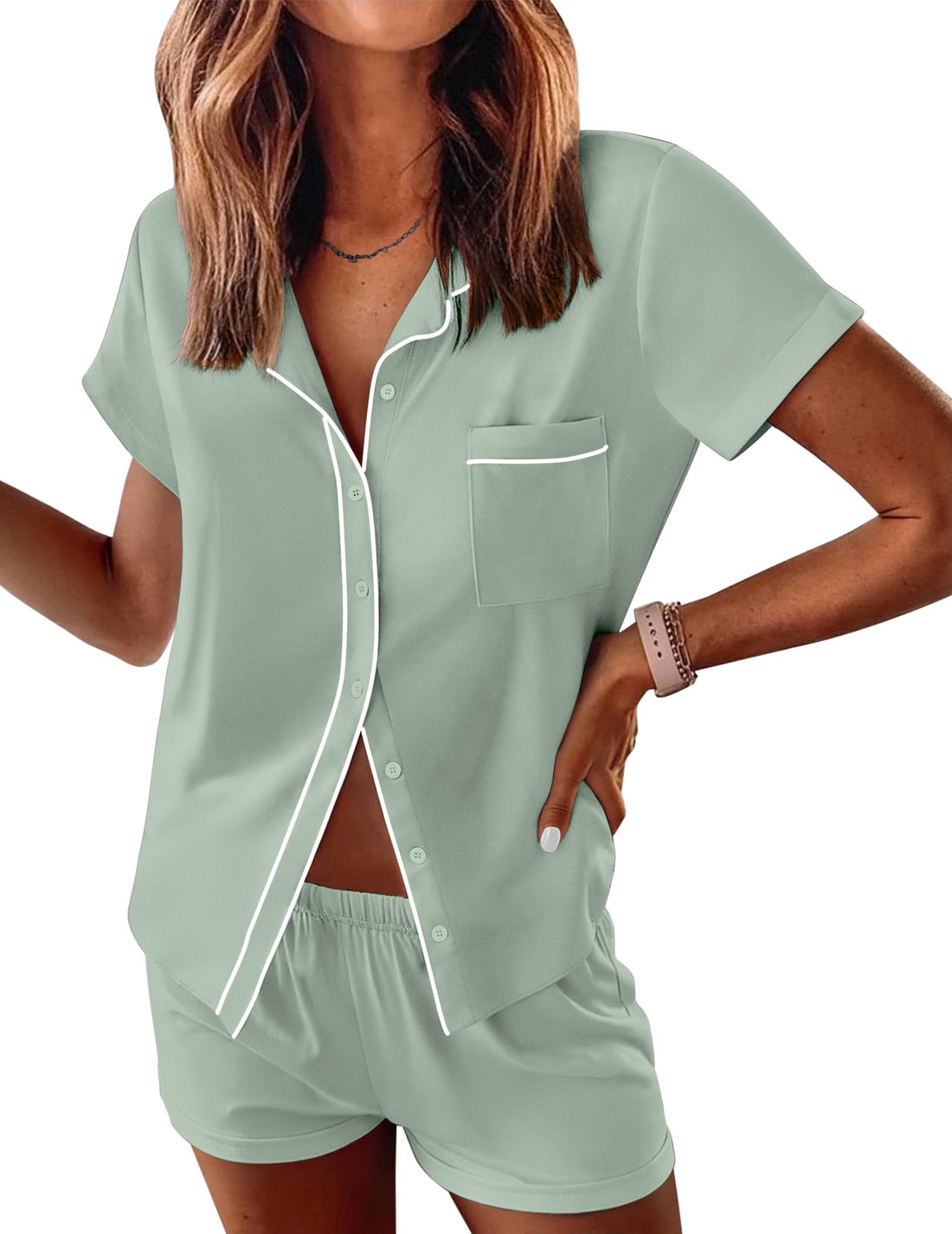 Ekouaer Womens Pajama Sets Button Down Lounge Set 2 Piece Pjs Sets