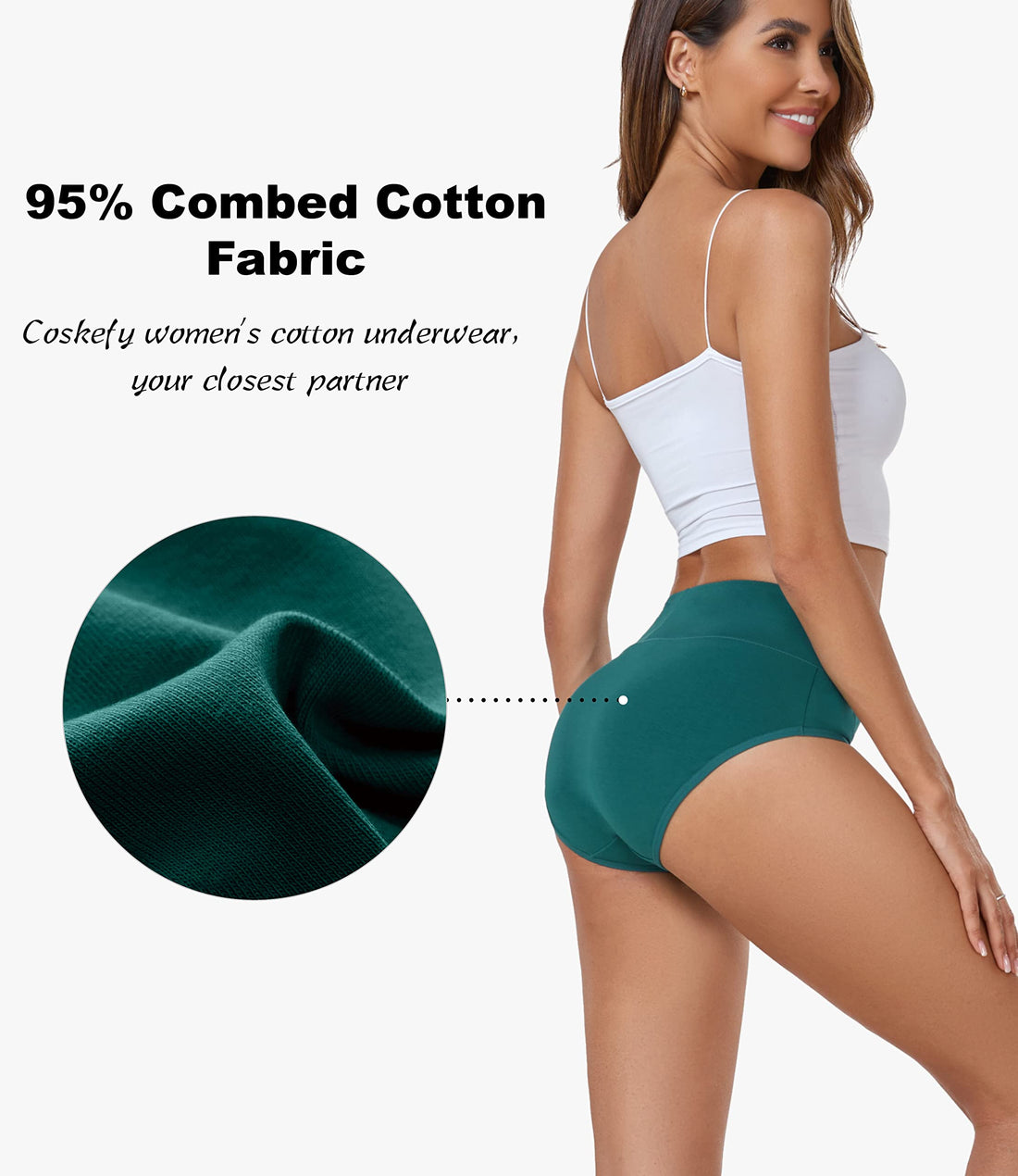 coskefy Women's High Waisted Cotton Underwear Soft Breathable Panties Stretch Briefs Ladies Panties 5 Pack
