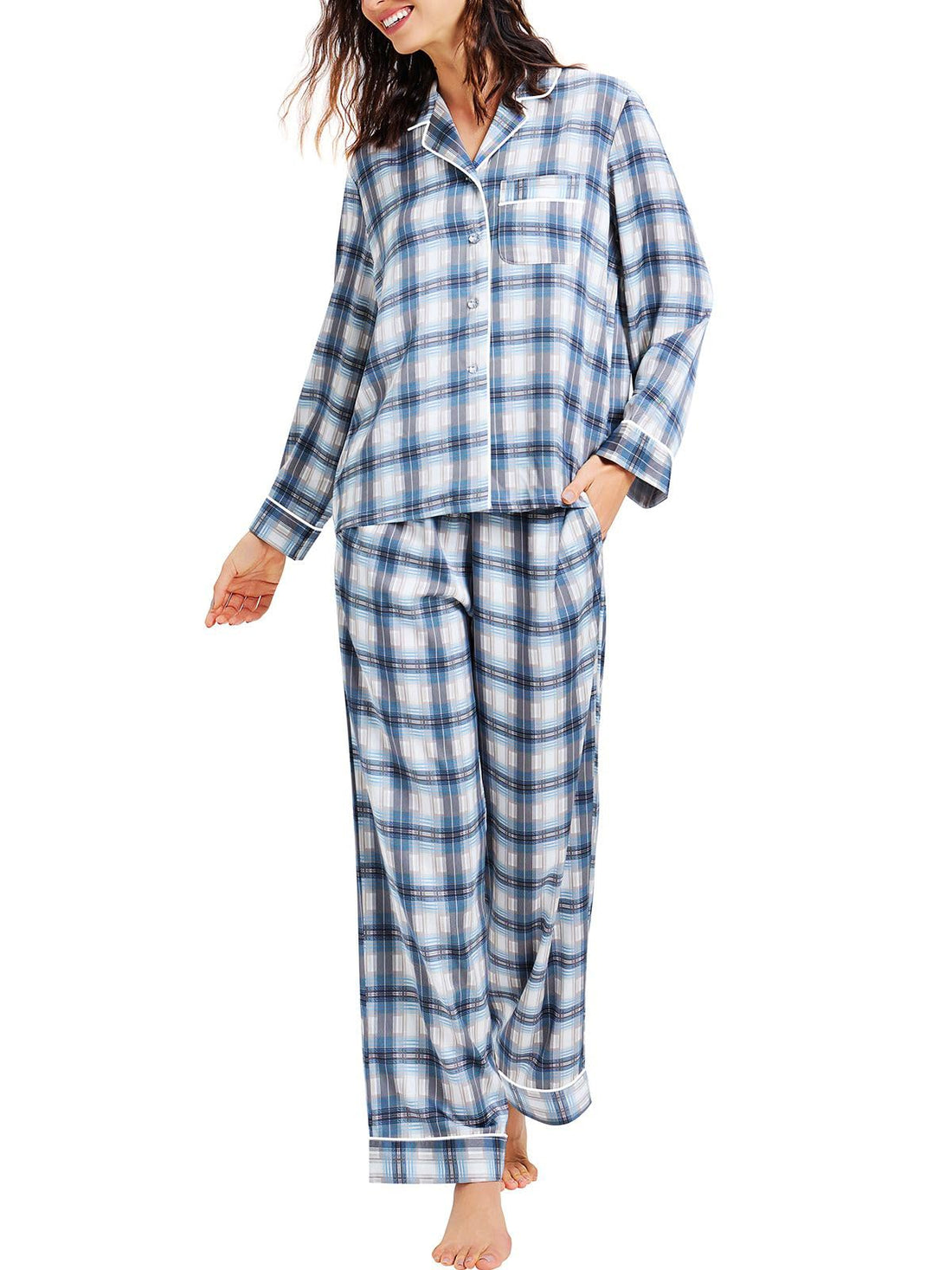 Lonxu Womens Satin Pajama Set Button Down Sleepwear Long Pj XS-3XL