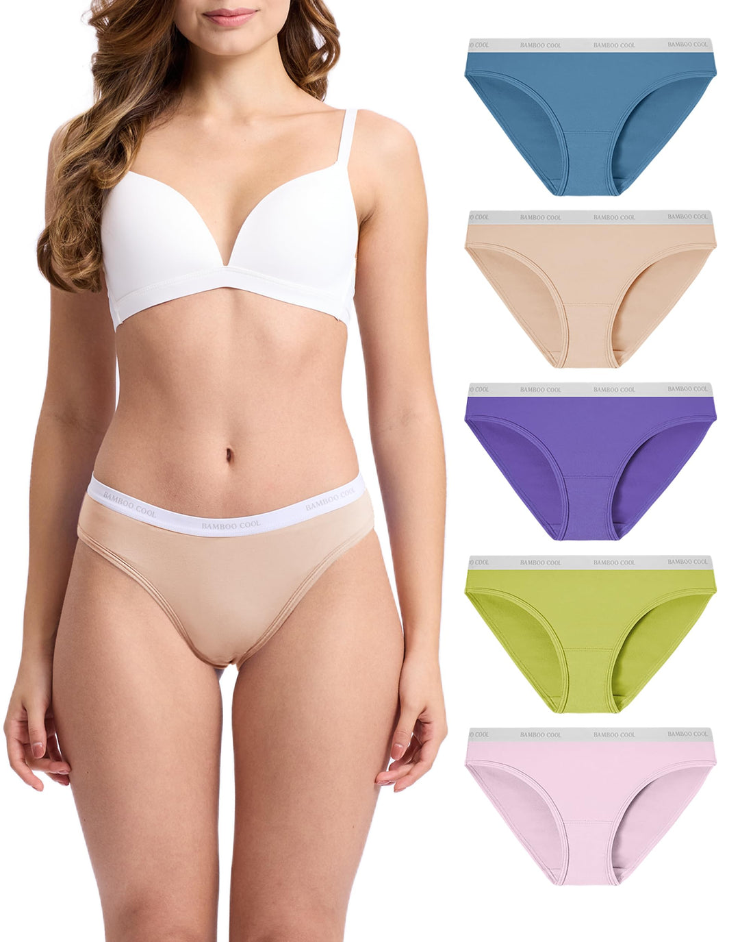BAMBOO COOL Womens Underwear Bikini Underpants Hipster Ladies Panties Soft Stretch Breathable Panties for Women, 5-Pack
