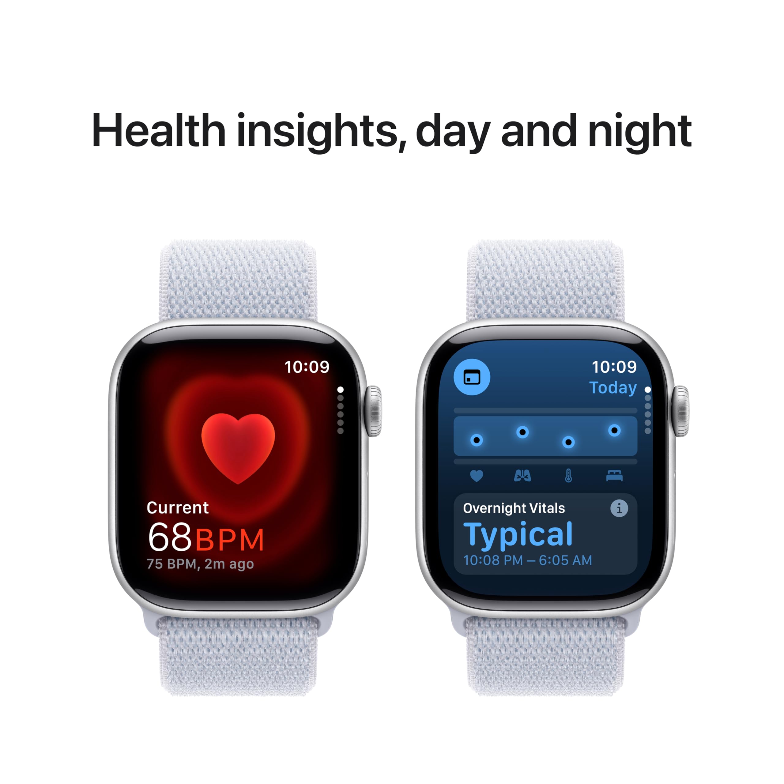 Apple Watch Series 10 [GPS 42mm case] Smartwatch with Silver Aluminum Case with Blue Cloud Sport Loop. Fitness Tracker, ECG App, Always-On Retina Display, Carbon Neutral
