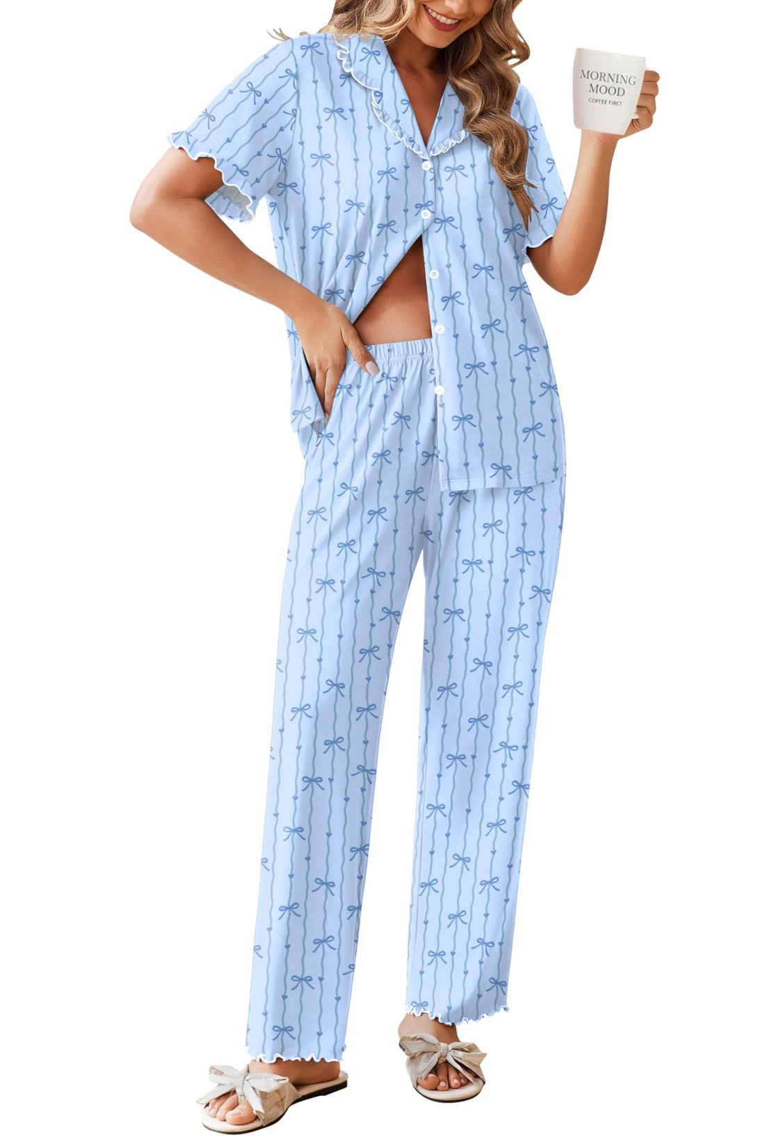Ekouaer Womens Pajama Sets Short Sleeve Printed PJs Button Down Sleepwear