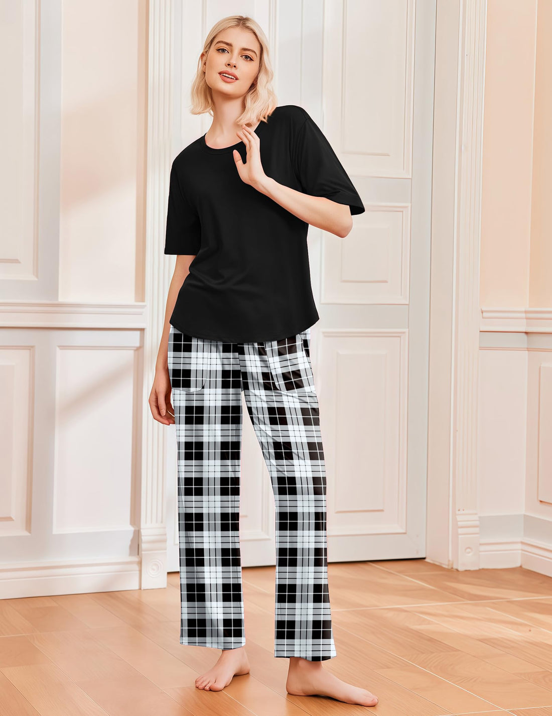 Ekouaer 2 Pack Womens Pajamas Sets Short Sleeve Long Pants Pjs Lounge Set