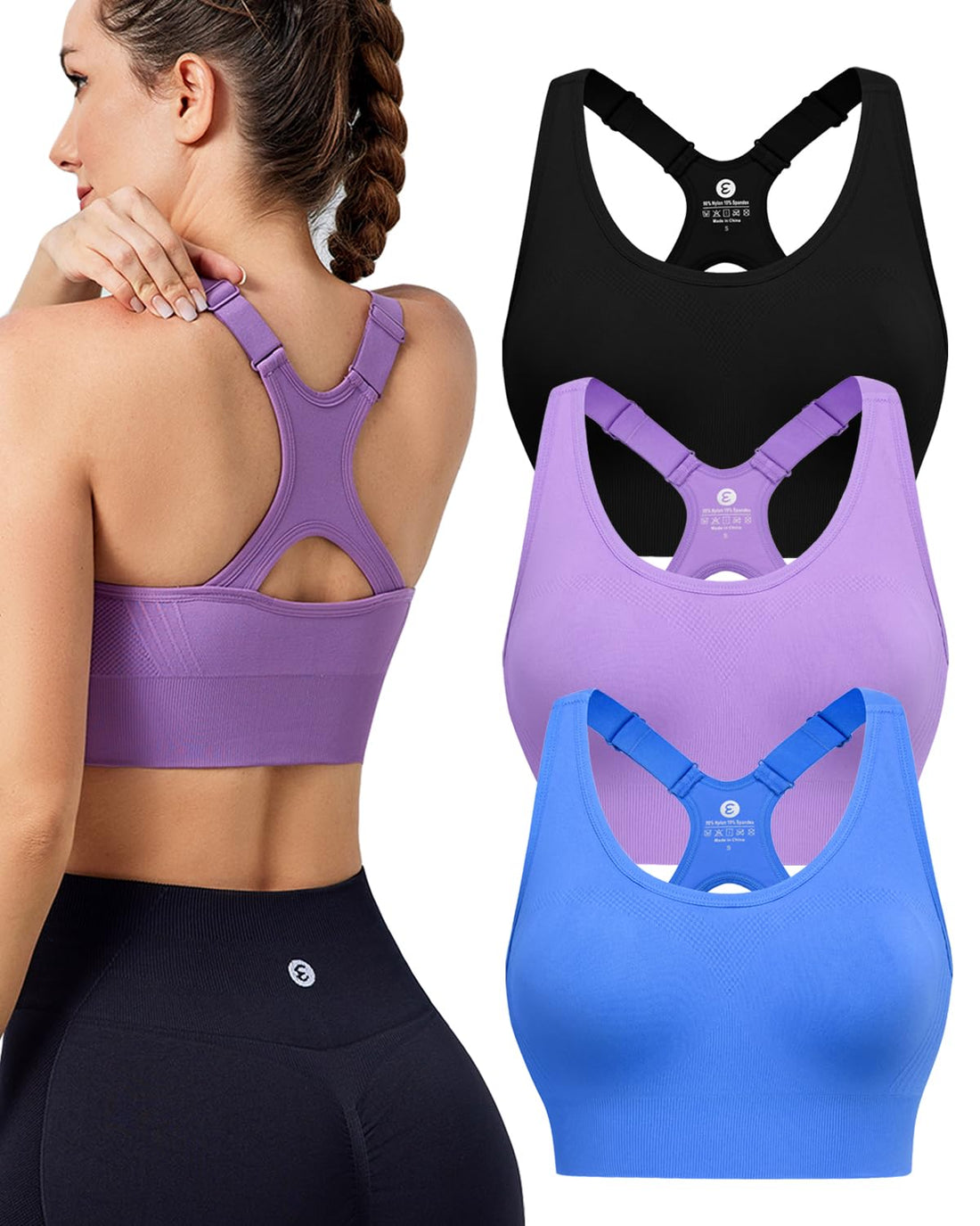 Evercute High Impact Sports Bras for Women 3/4/5 Pack, Adjustable Straps Padded Supportive Seamless Racerback Running Bras