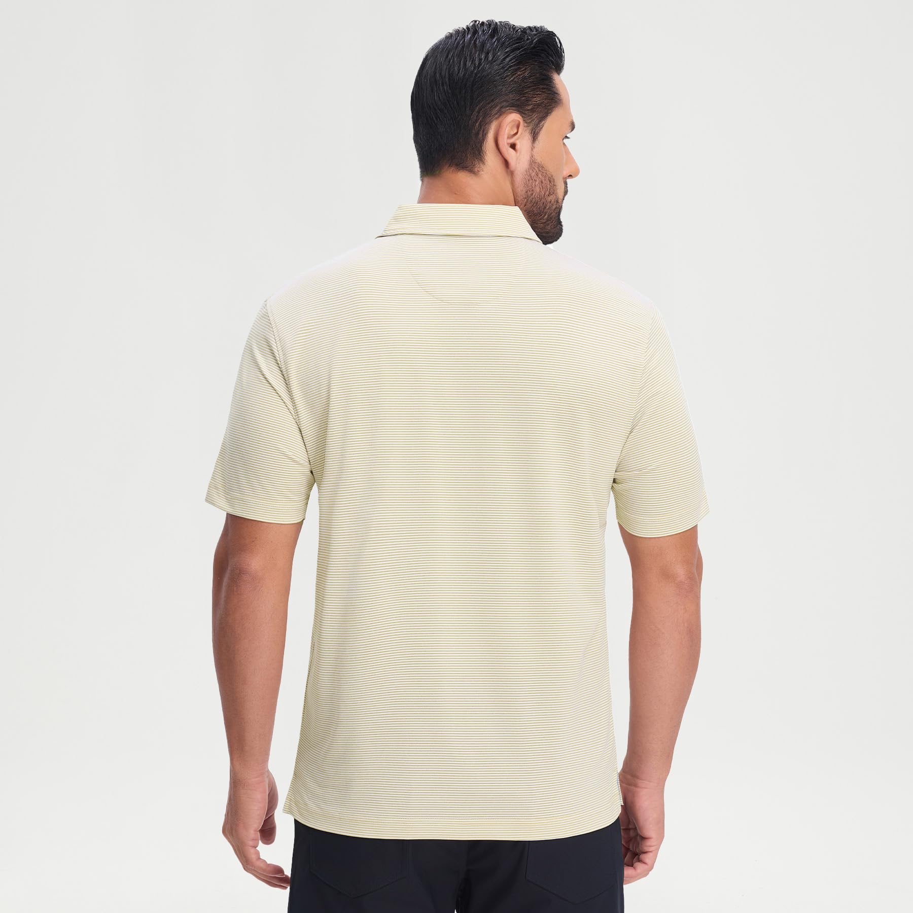 M MAELREG Men's Jacquard Stripe Golf Shirts Quick Dry Performance Short Sleeve Moisture Wicking Polo Shirt for Men
