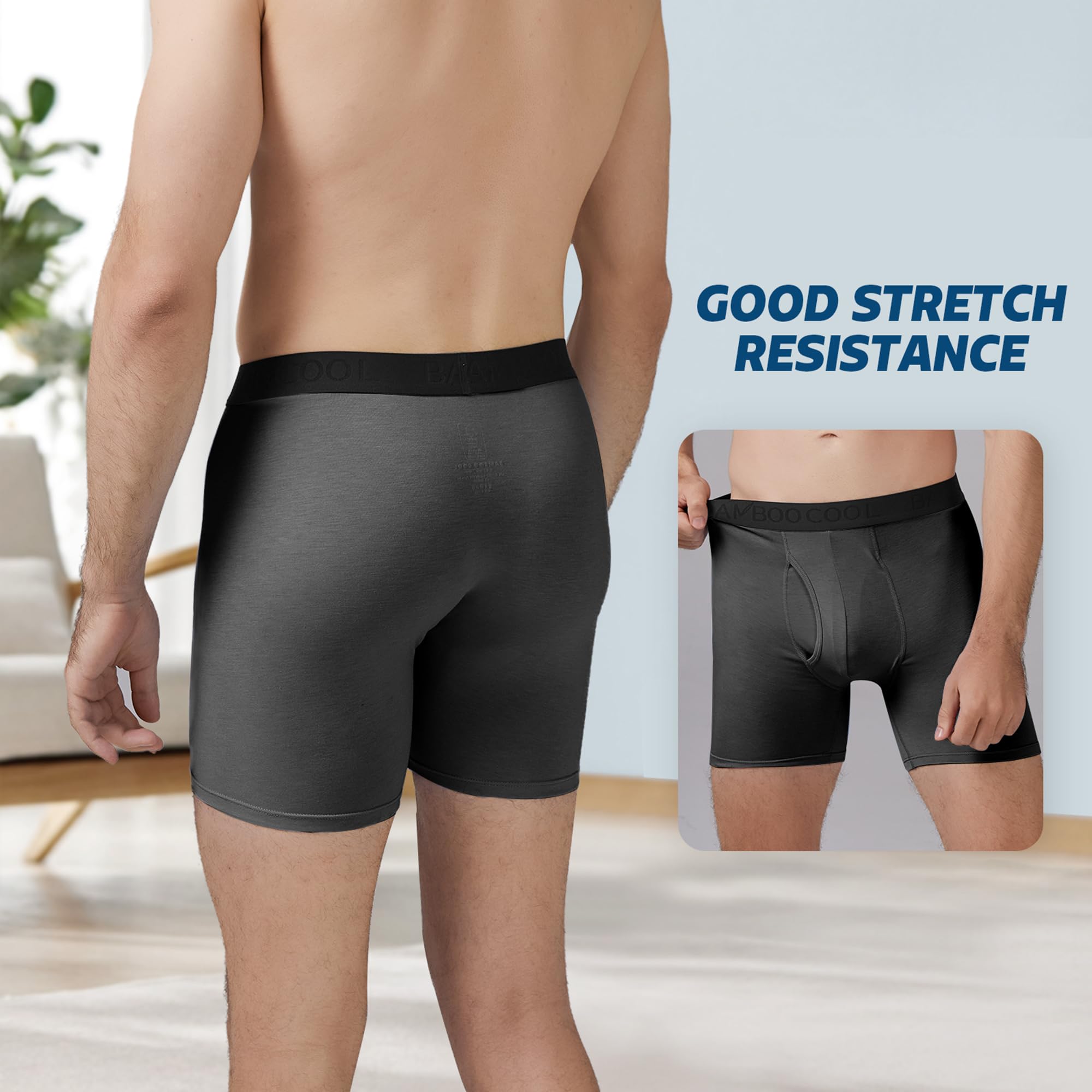 BAMBOO COOL Men's Underwear Breathable Boxer Briefs with Fly Moisture-Wicking Lightweight Underwear 7-Pack