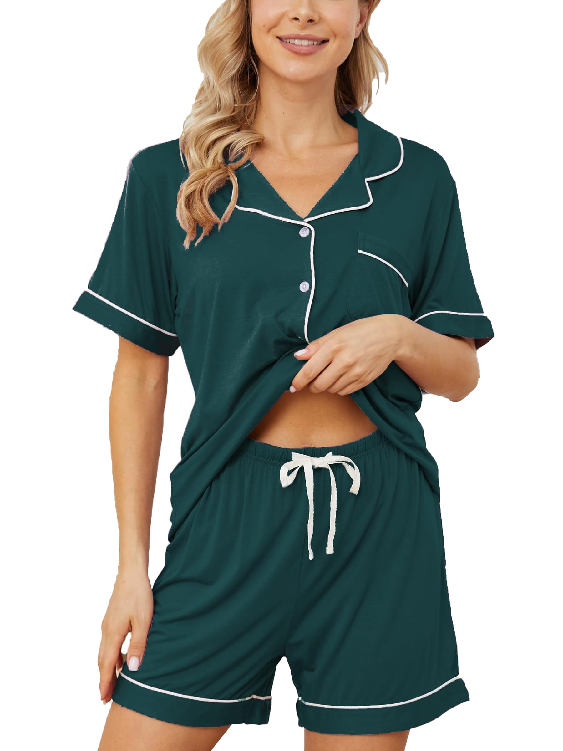 Womens Pajama Sets Short Sleeve Sleepwear Soft Button Down Nightwear Lounge Pj Set XS-XXL