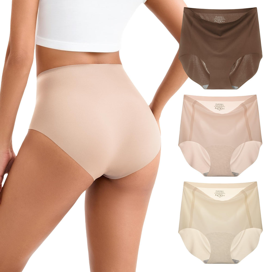 INNERSY Women's High Waist Seamless Underwear No Show Panties Full Coverage Briefs 3-Pack