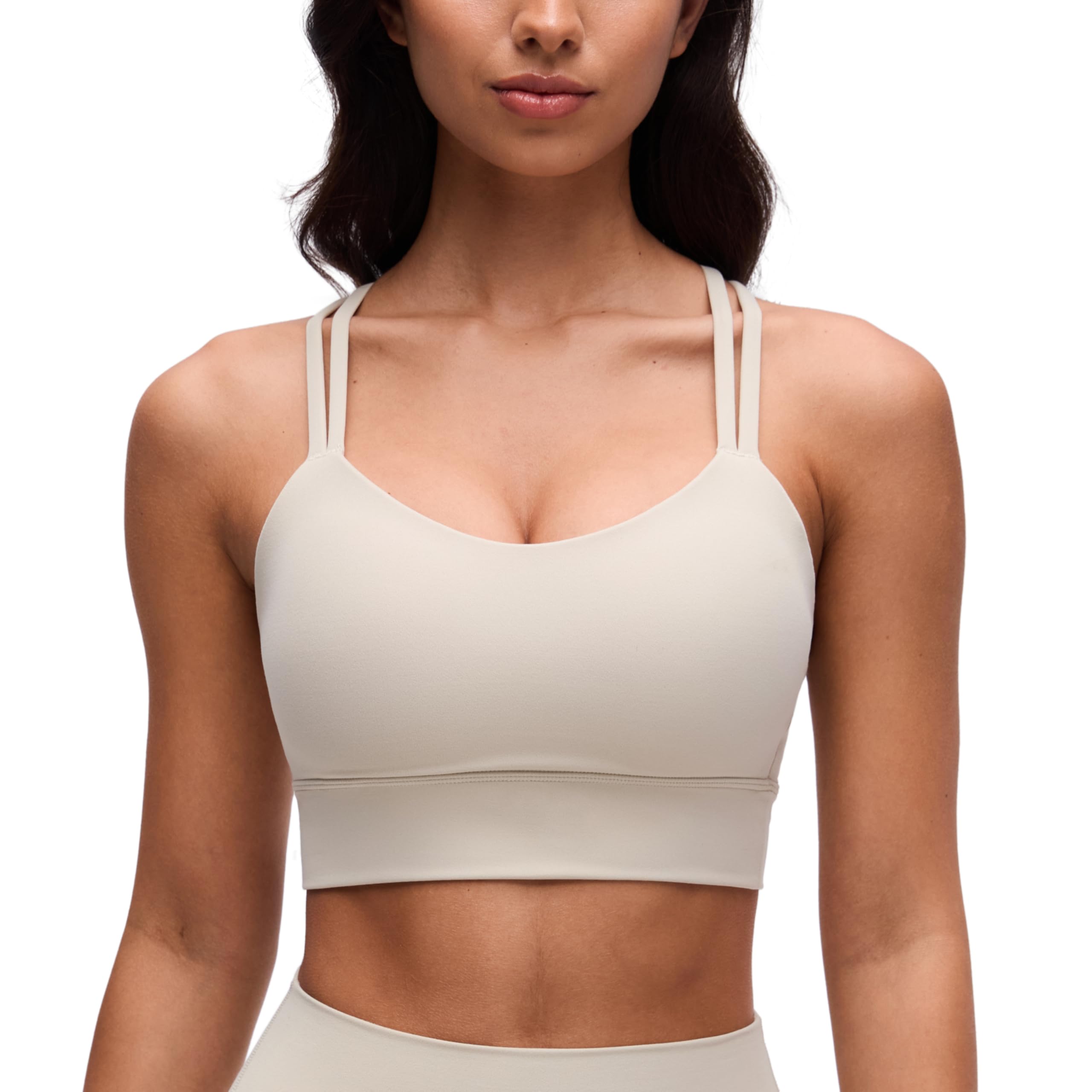 CRZ YOGA Softness Mold Butterluxe Sports Bras | Molded Cup, Light Support, Yoga, Extremely Soft, Longline, Strappy Back, Scoop Neck, for Women
