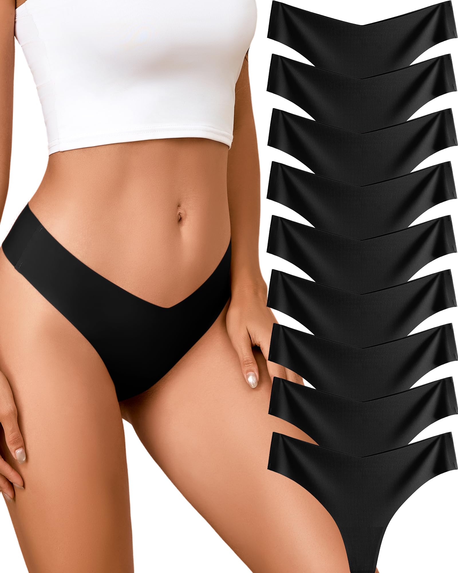 Take Talk Underwear Womens 9 Pack Seamless Thongs No Show Workout Panties | V-waisted Invisible Sexy Tangas,Lingerie for Women,for Workout Sets for Women,for Fitness Clothing,for Gym,Yoga,Running