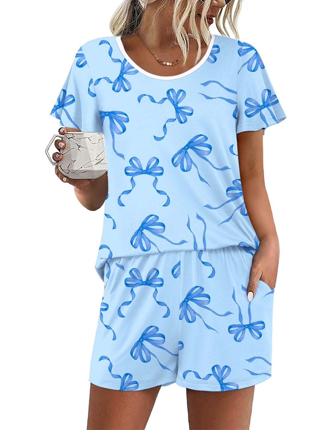 Ekouaer Womens Pajama Set Summer Short Sleeve Pjs Sleepwear Cute 2 Piece Lounge Sets S-XXL