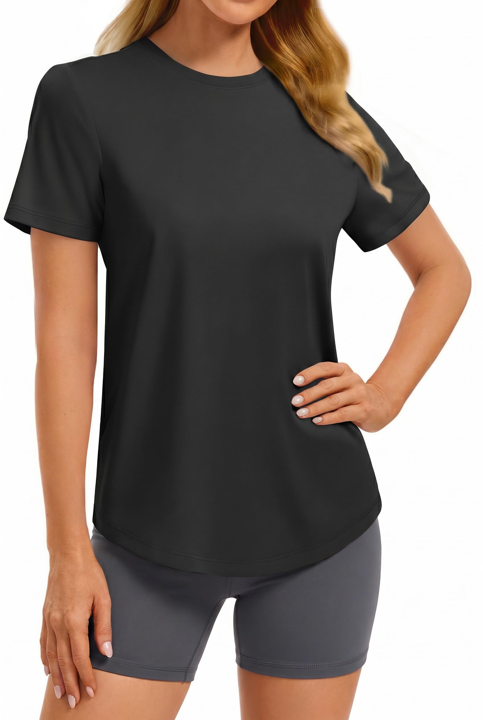 PINSPARK Soft Workout Tops for Women UPF 50+ Sun Protection Shirt Quick Dry Athletic Running Hiking Travel Basic Tee Shirts