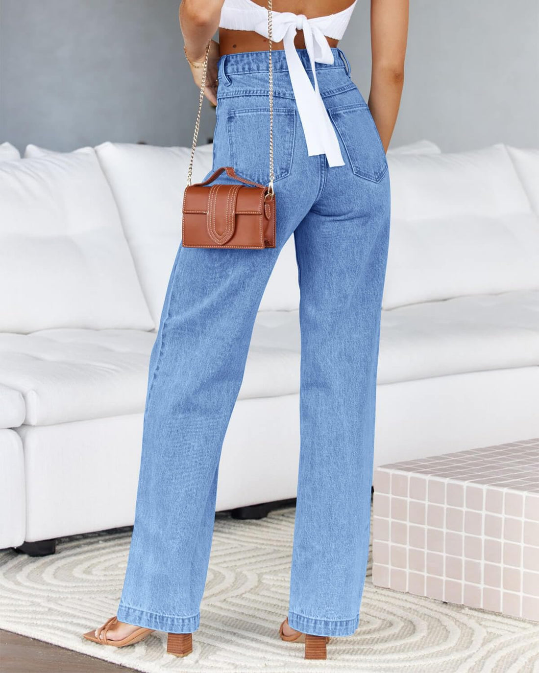Cicy Bell Women's High Waisted Petite Jeans Boyfriend Baggy Straight Leg Casual Denim Pants with Pockets
