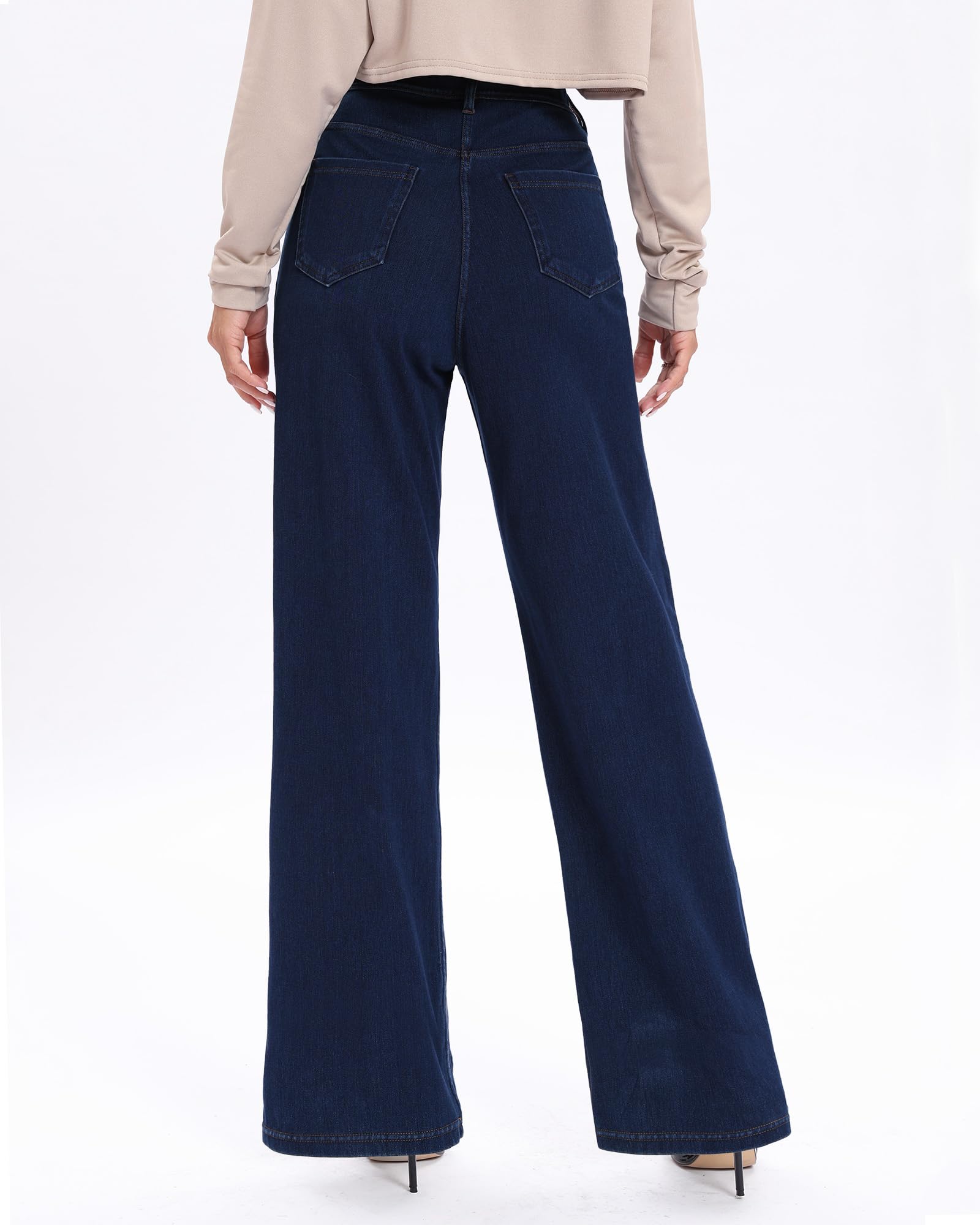 Pull On Jeans for Women Wide Leg High Waisted Stretch Baggy Jeans Casual Trendy Straight Denim Pants (with Plus Size)