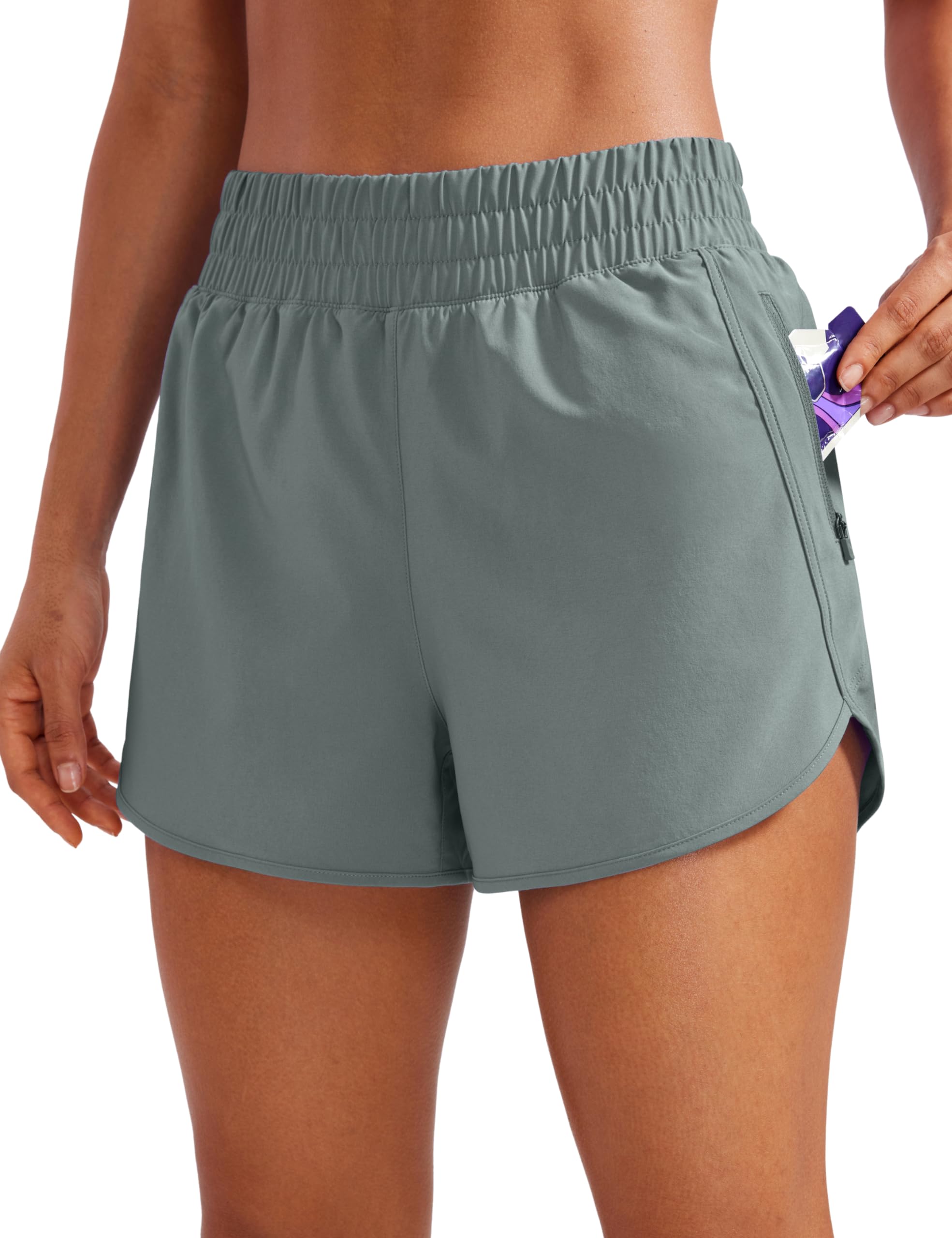 CRZ YOGA Dolphin Athletic Shorts 3" | High Waisted, Mesh Liner, Quick Dry, Lightweight, A Zip Pocket, for Women
