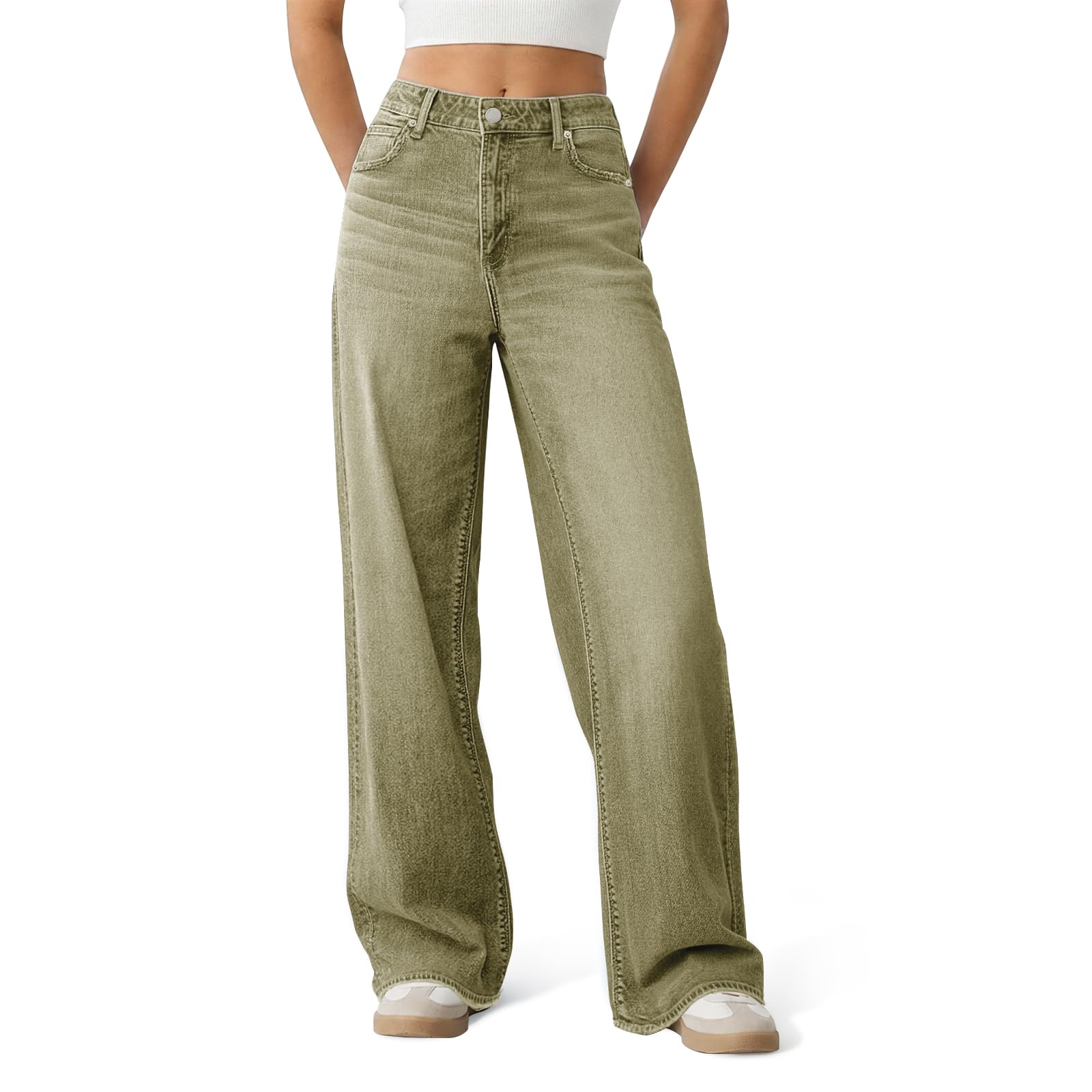 Women's Wide Leg Jeans High Waisted Baggy Straight Leg Loose Stretchy Casual Denim Pants