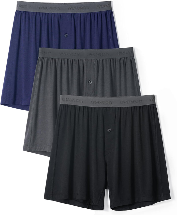 DAVID ARCHY Men's Bamboo Rayon Boxers Breathable Cooling Mens Boxer Shorts with Button Fly Relaxed Fit Underwear 3/4/5 Pack