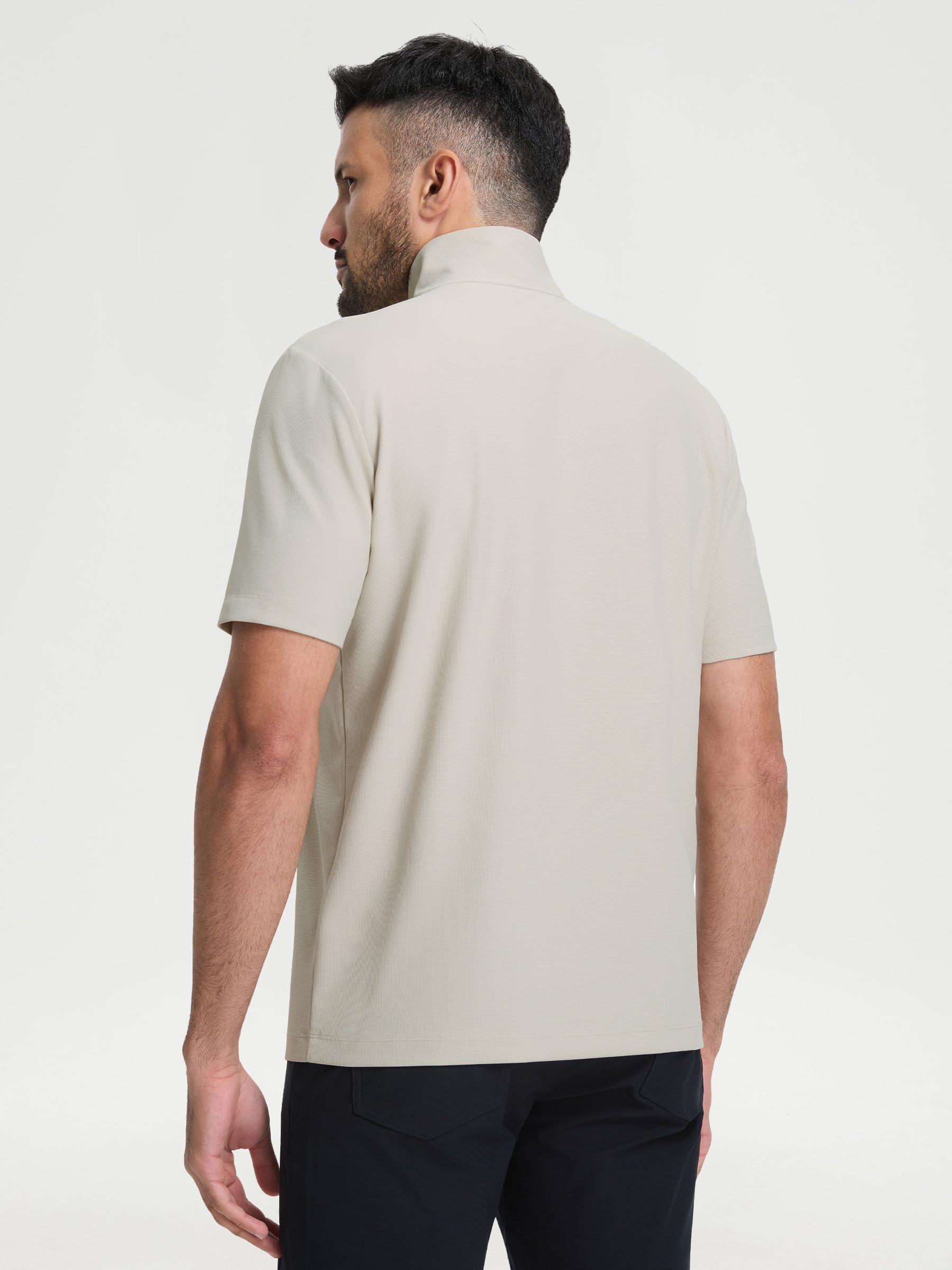 M MAELREG Golf Shirt for Men Zipper Waffle Texture Moisture Wicking Dry Fit Collared Lightweight Mens Polo Shirt Short Sleeve