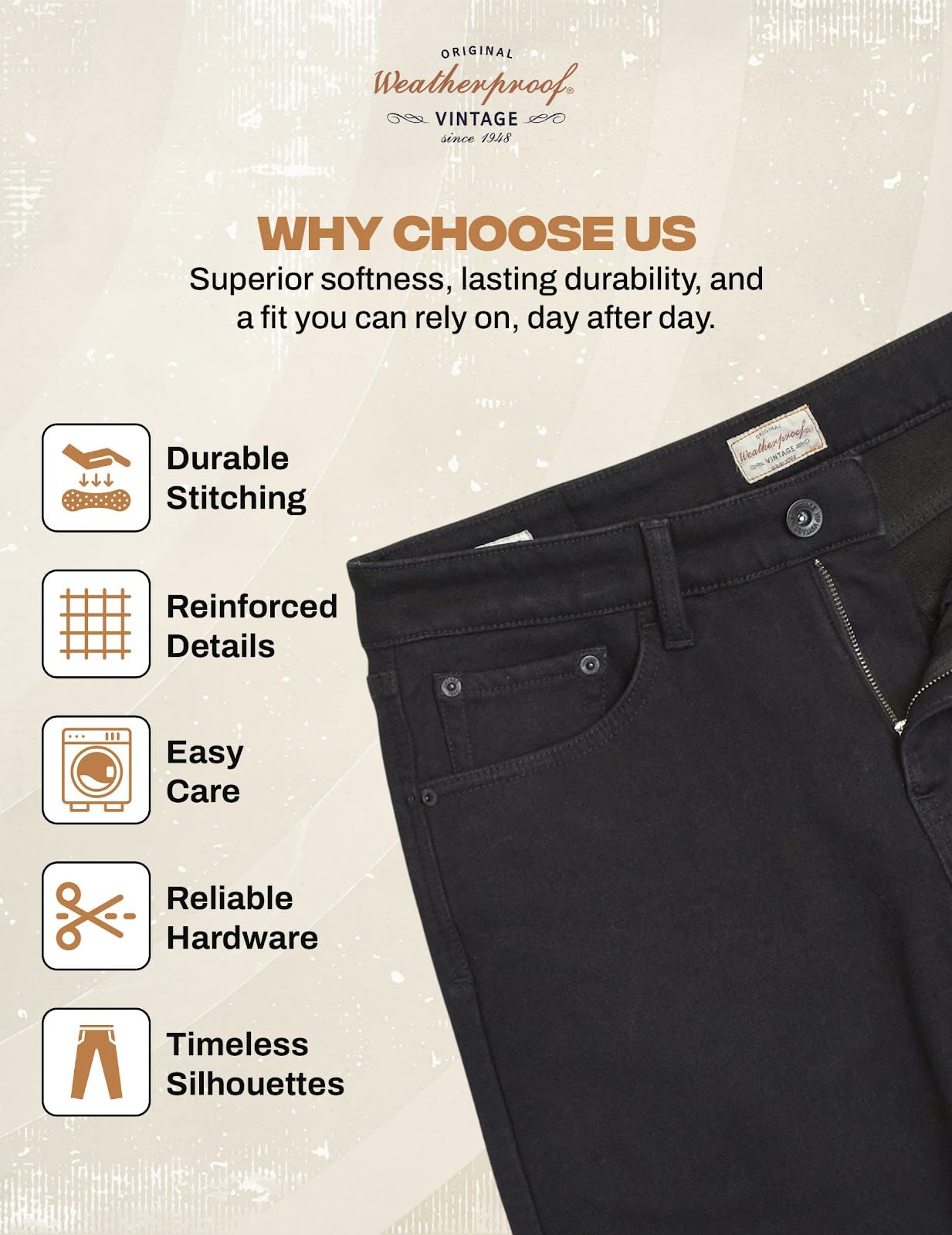 Weatherproof Vintage Fleece Lined Jeans Men - Regular Fit | Soft & Warm, Cold Weather Insulated Fleece Winter Pants for Men