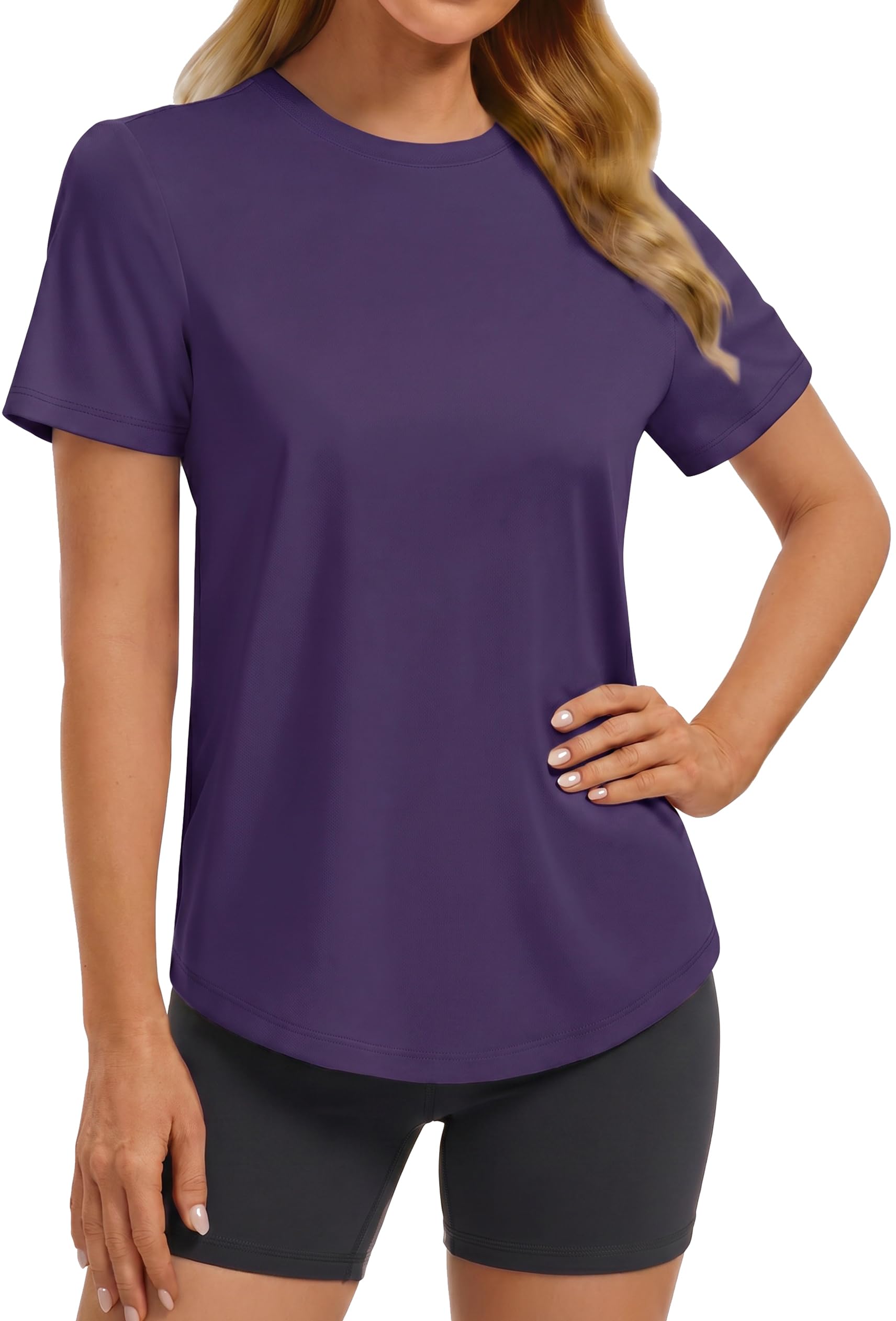 PINSPARK Soft Workout Tops for Women UPF 50+ Sun Protection Shirt Quick Dry Athletic Running Hiking Travel Basic Tee Shirts