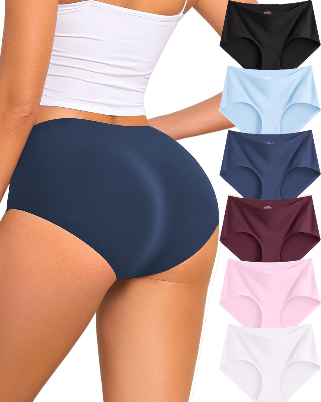 FINETOO 6 Pack Womens Seamless Underwear Full Coverage No Show Hipster Panties Sexy Stretchy Invisible Briefs Bikini Lingerie