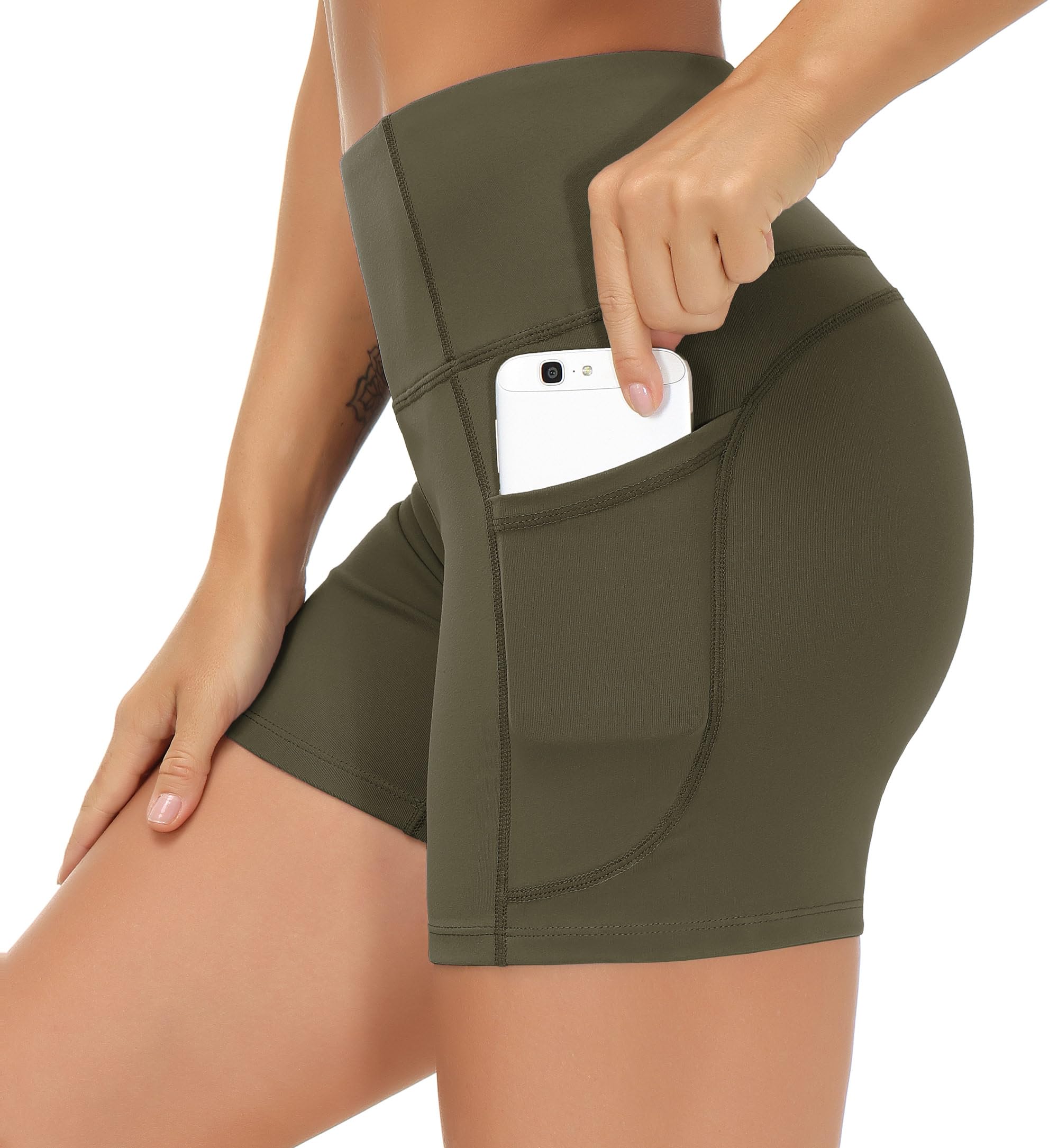 THE GYM PEOPLE High Waist Yoga Shorts for Women's Tummy Control Fitness Athletic Workout Running Shorts with Deep Pockets