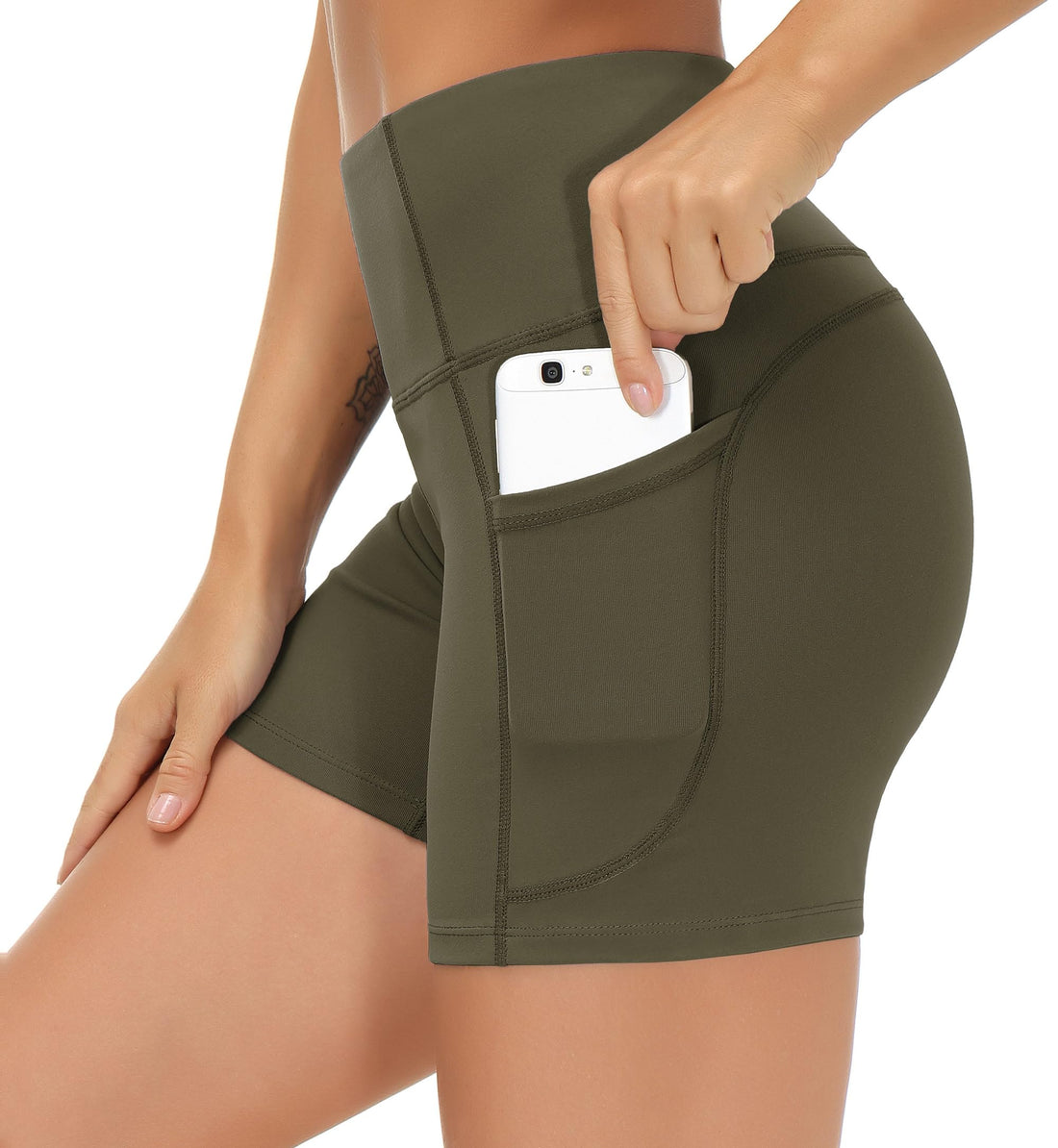THE GYM PEOPLE High Waist Yoga Shorts for Women's Tummy Control Fitness Athletic Workout Running Shorts with Deep Pockets