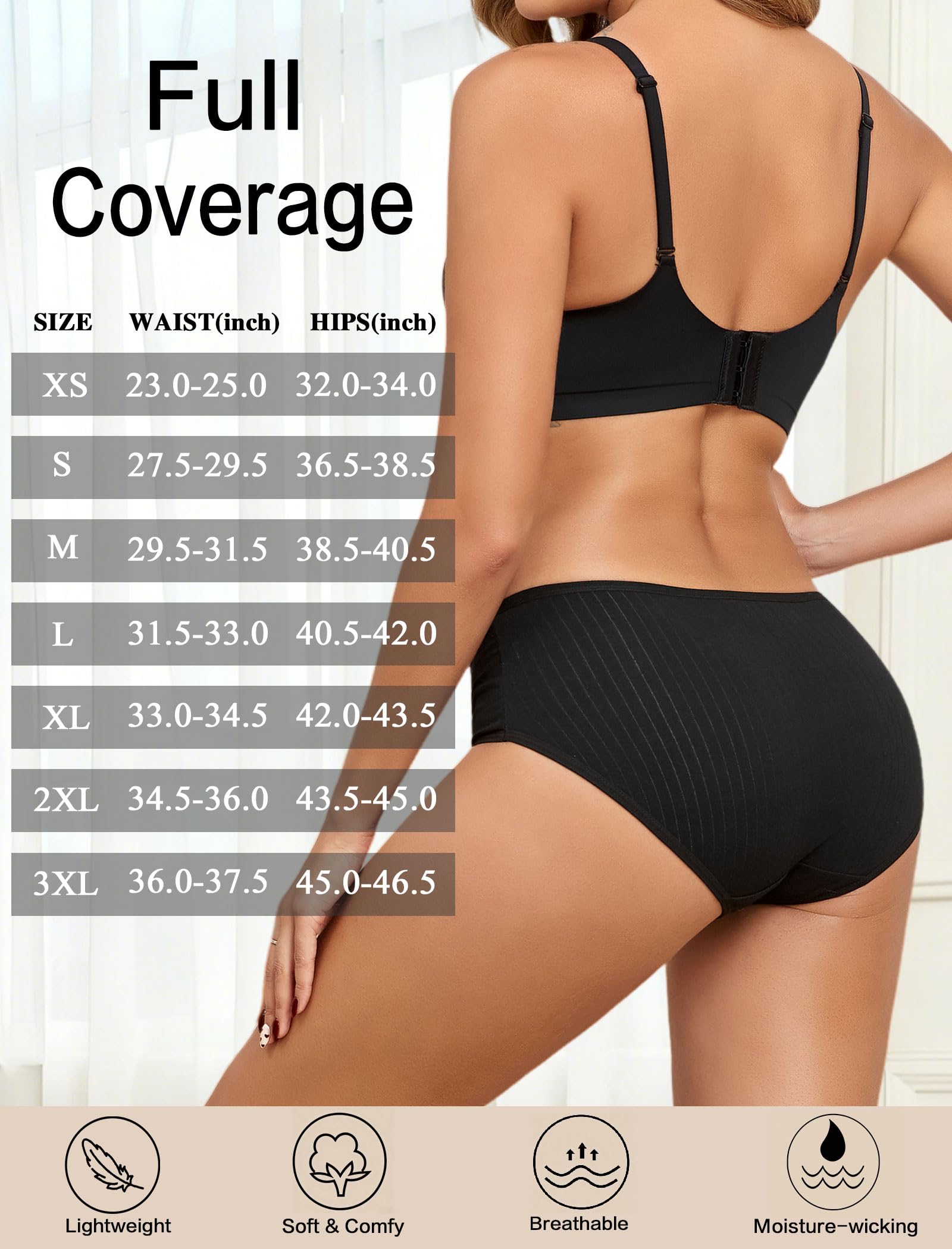 FINETOO Cotton Underwear Women High Waisted Ribbed Breathable Briefs 6 Pack