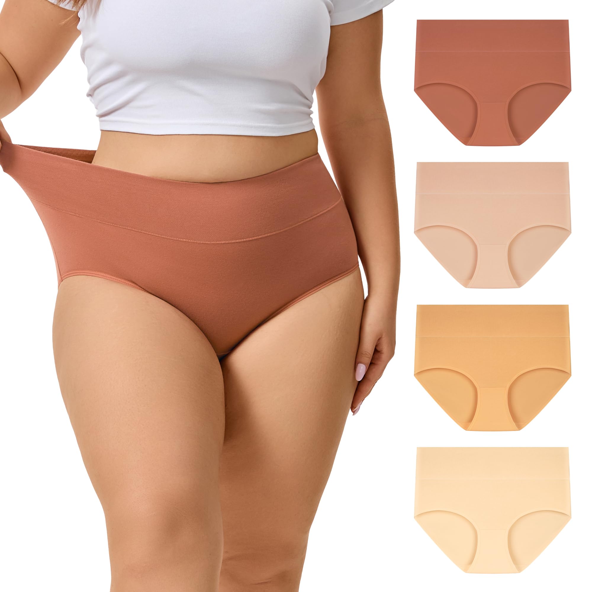 INNERSY Women's Plus Size XL-6XL Cotton Underwear High Waisted Briefs Panties 4-Pack