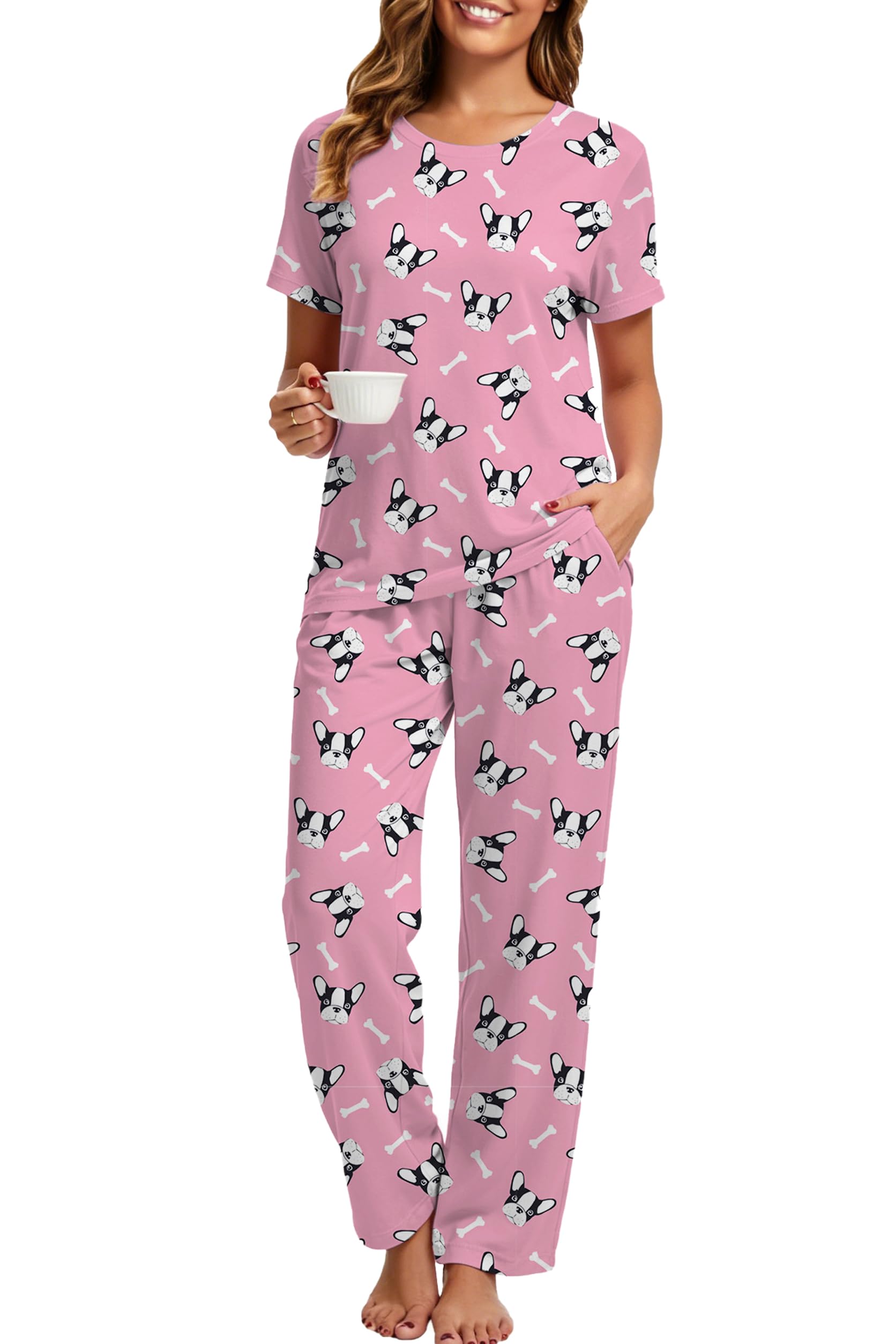 2 Piece Pjs Set For Womens Pajamas Lounge Set Long Sleeve Joggers Pants Sleepwear with Pockets