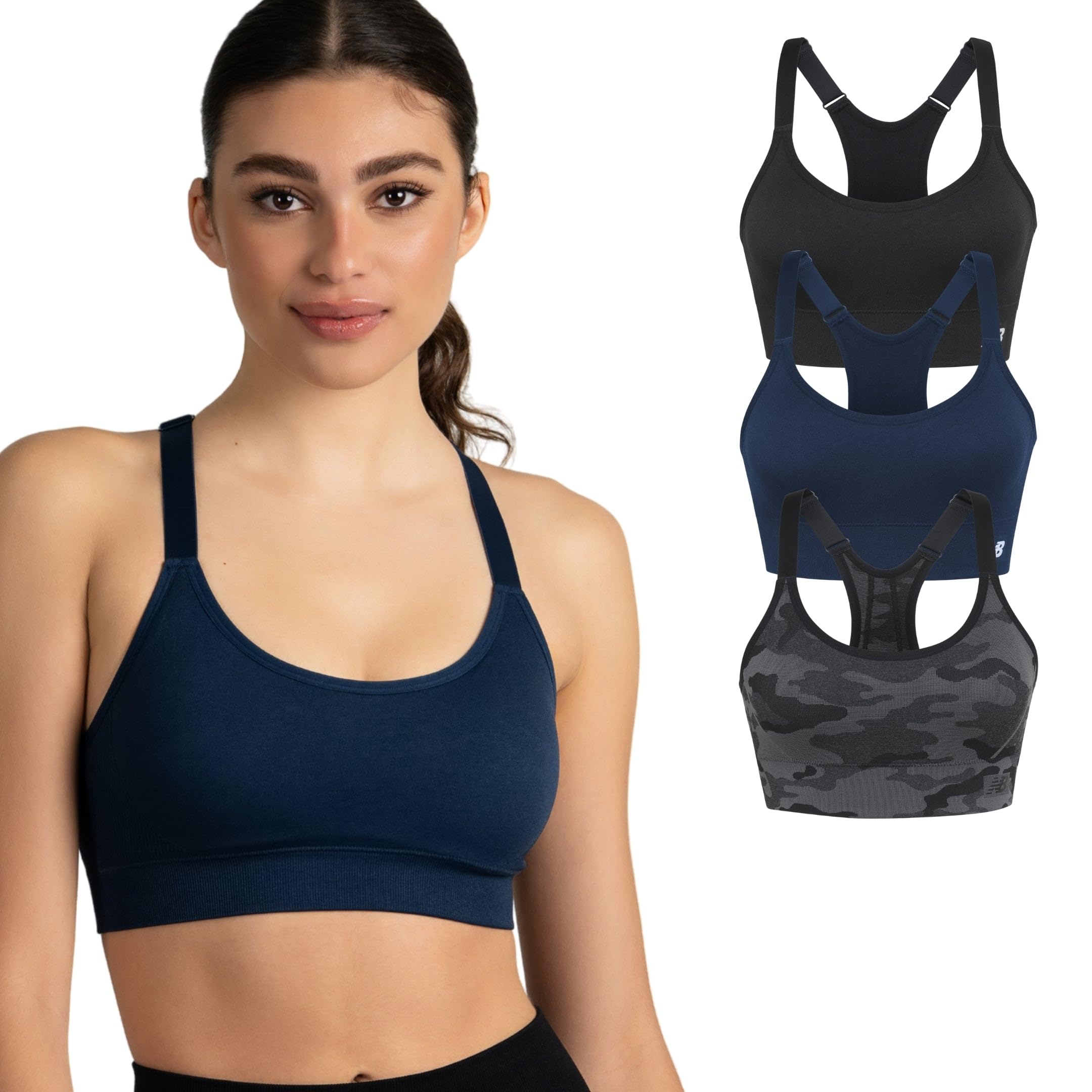 New Balance 3 Pack Seamless Sports Bras for Women, Cami Keyhole Breathability, Gym Sports Bra, Yoga Workout Set