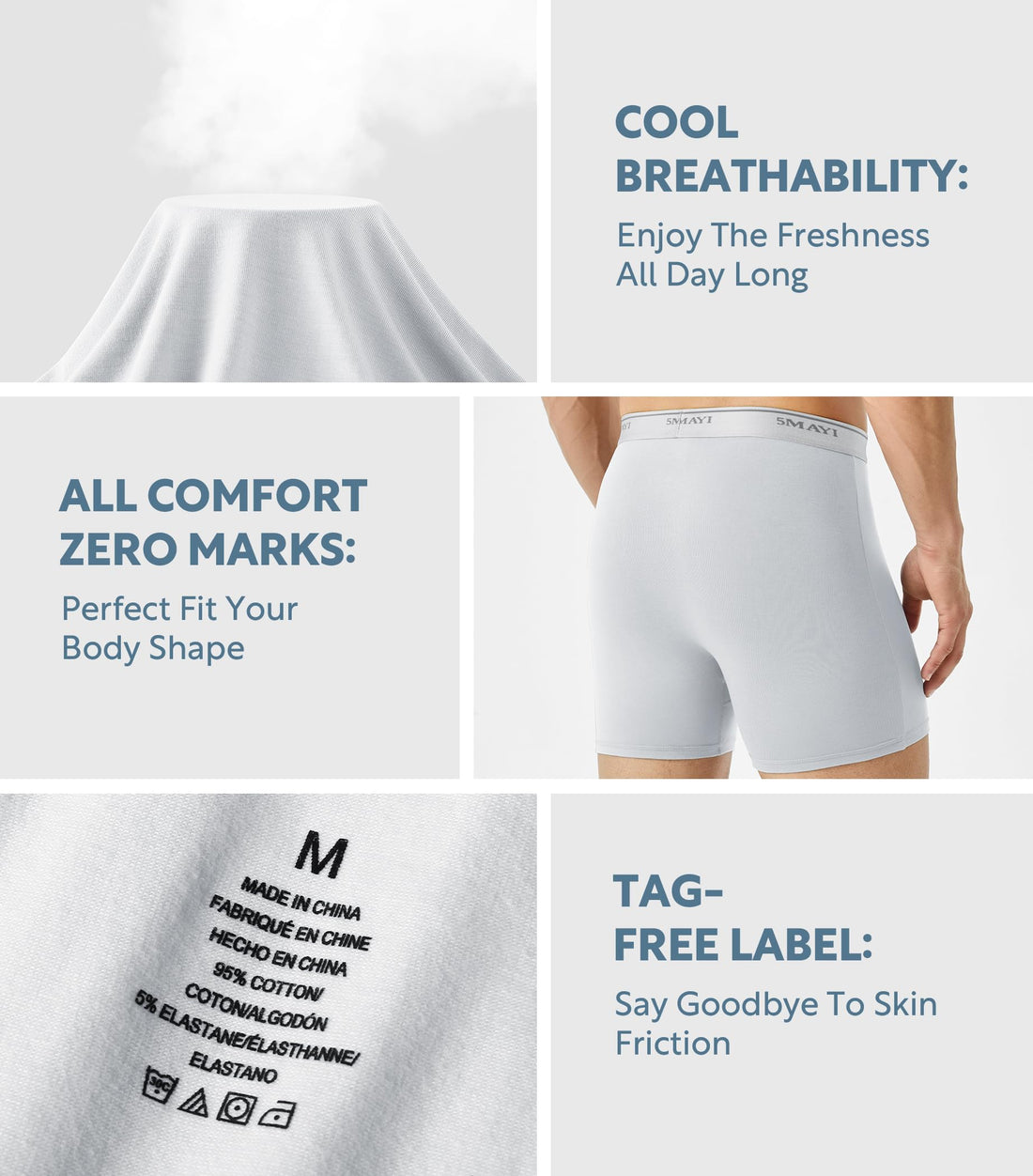 5Mayi Men's Underwear Boxer Briefs Cotton Regular Long Mens Boxer Briefs Underwear Men Pack S M L XL XXL