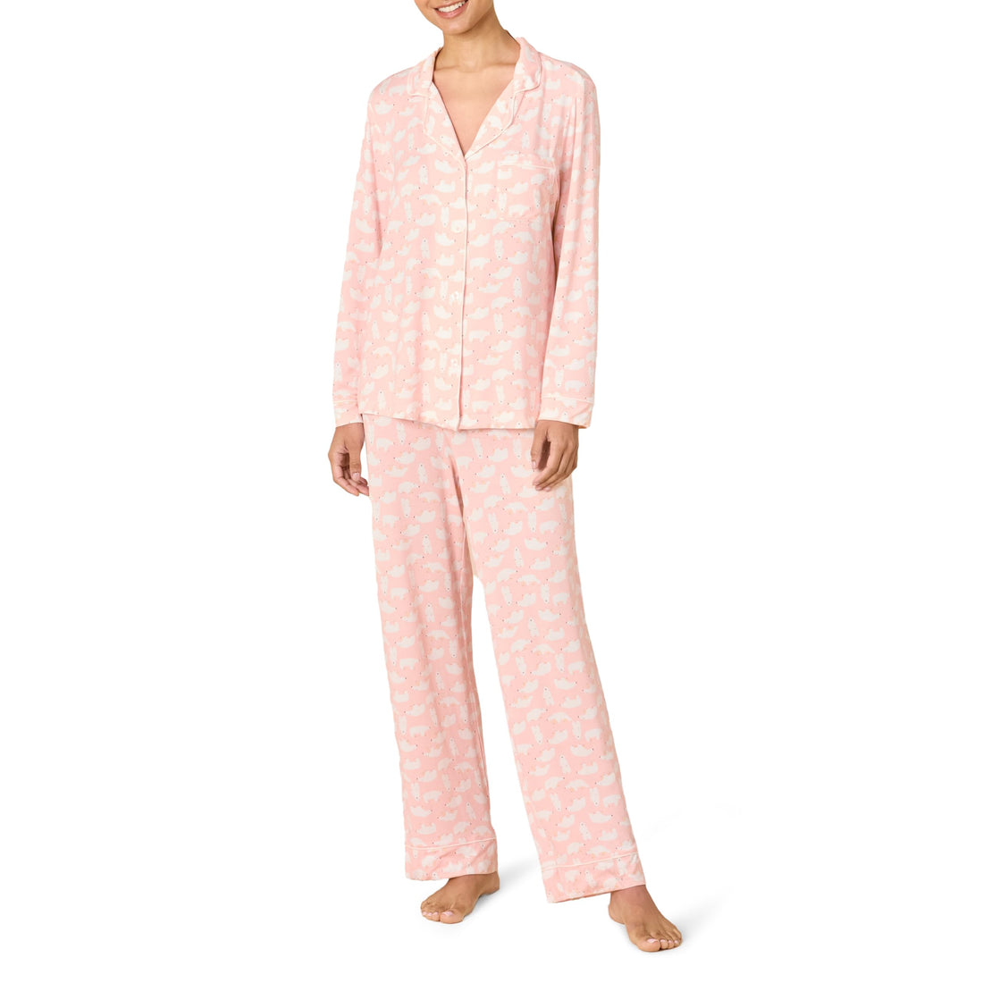 Amazon Essentials x Sofia Grainge Women's Stretch Modal Long-Sleeve Button-Front Top and Full-Length Bottom Pajama Set