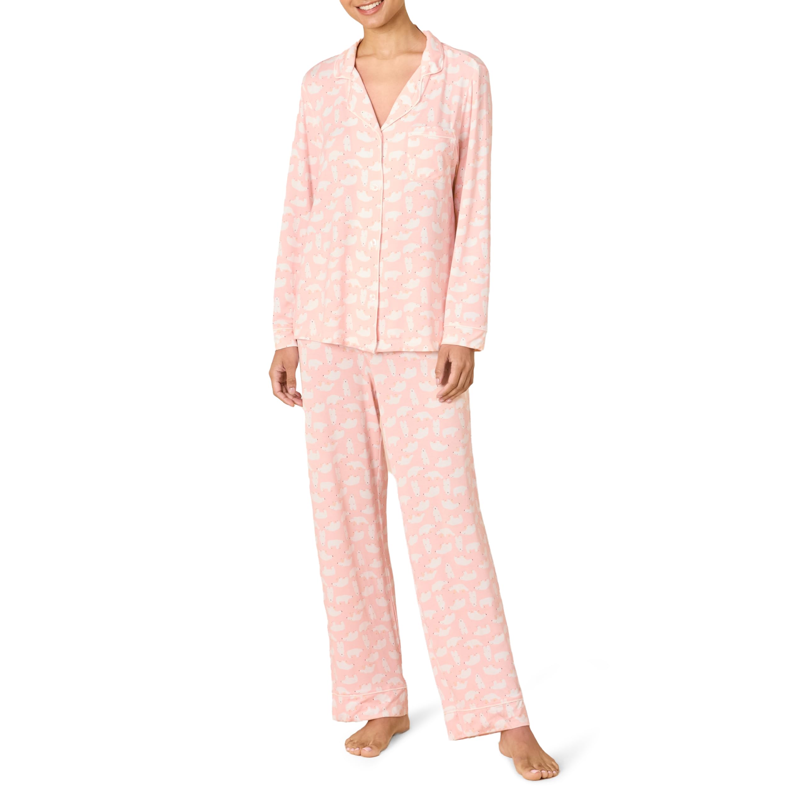 Amazon Essentials x Sofia Grainge Women's Stretch Modal Long-Sleeve Button-Front Top and Full-Length Bottom Pajama Set