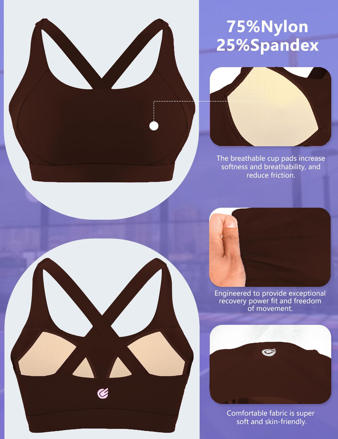 Cordaw Pickleball Sports Bras for Women High Support, Molded Cup Crisscross Back High Impact Workout Yoga Bra