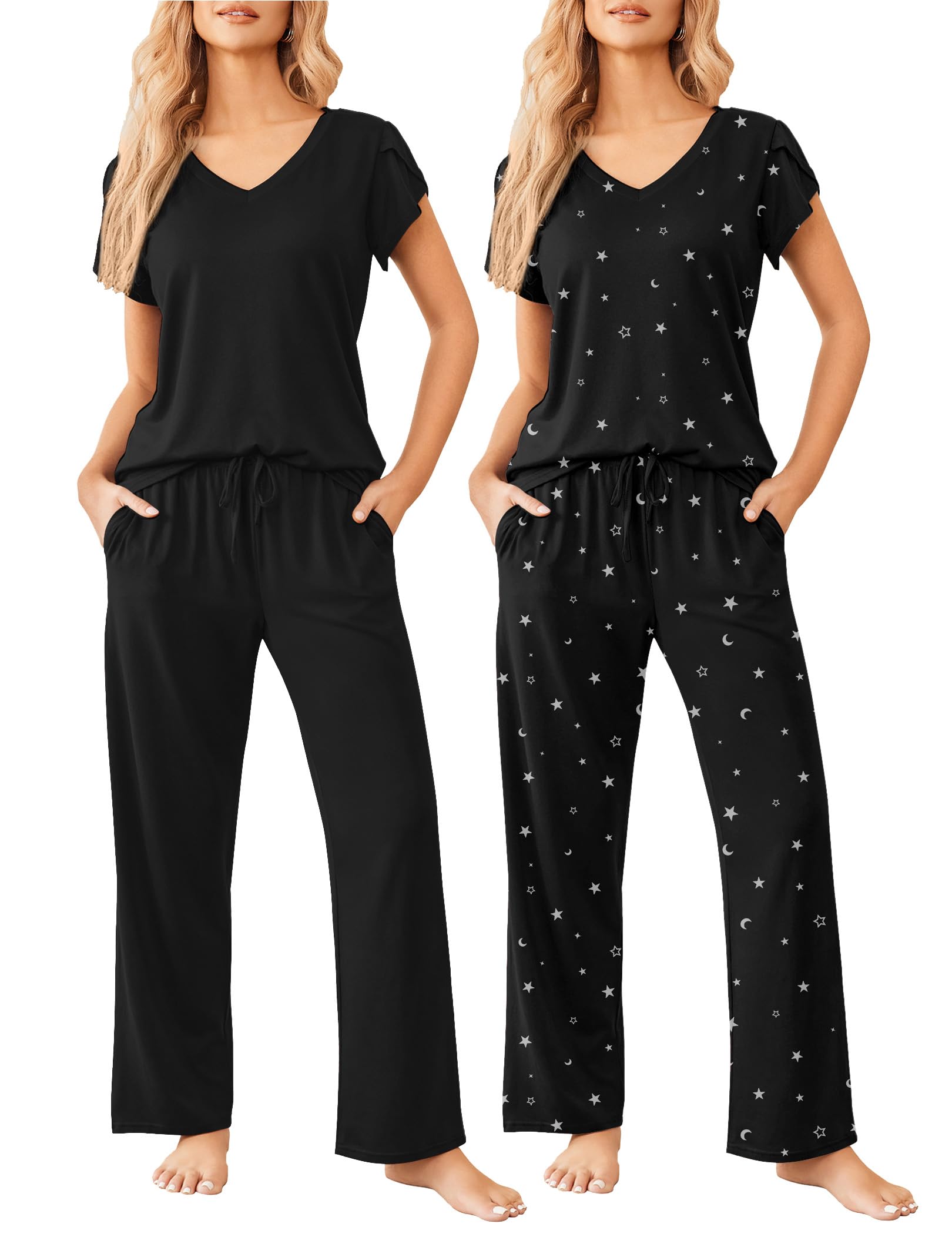 Ekouaer 2 Pack Womens Pajama Set Short Sleeve Sleepwear Soft Pjs Lounge Set