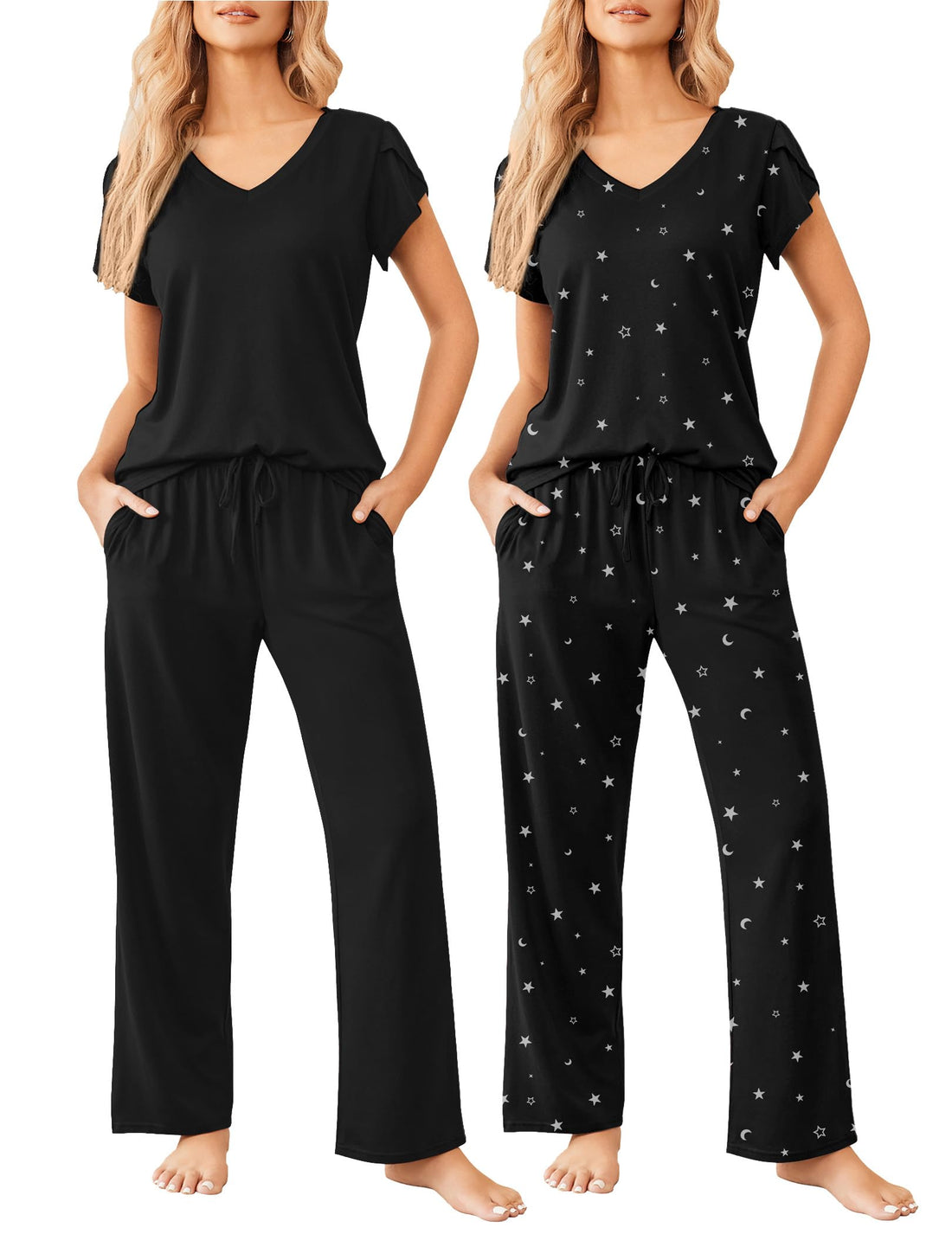 Ekouaer 2 Pack Womens Pajama Set Short Sleeve Sleepwear Soft Pjs Lounge Set