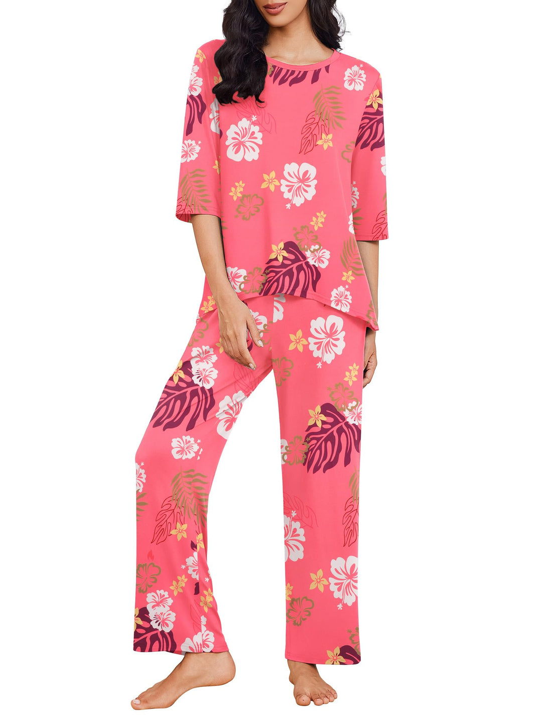 Ekouaer Womens Pajamas Set 2 Piece 3/4 Sleeve Tops Long Pants Pj Set