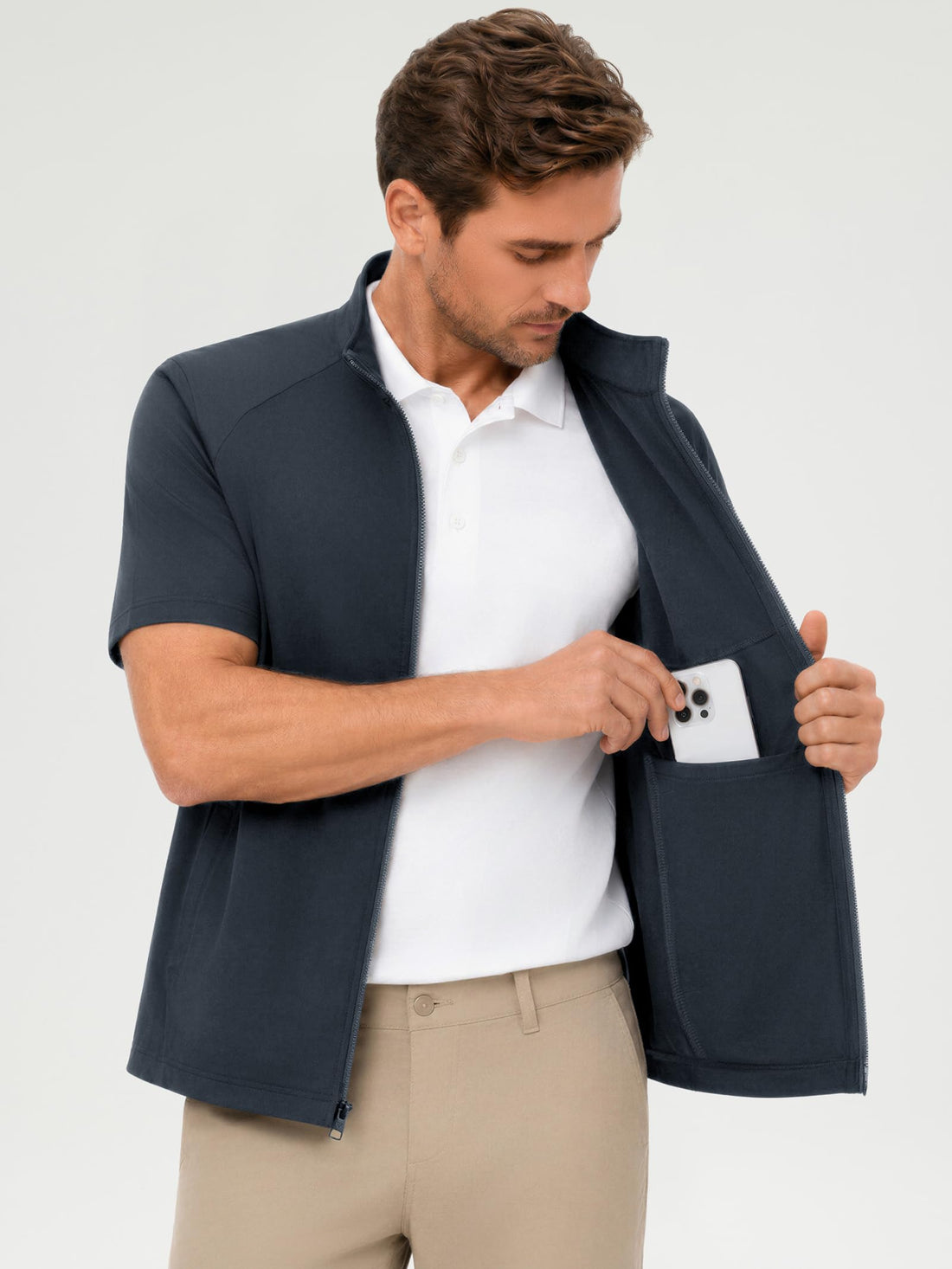 M MAELREG Short Sleeve Golf Jackets for Men with Full Zipper Lightweight UPF50+ Hiking Vests For Men with Button Pockets