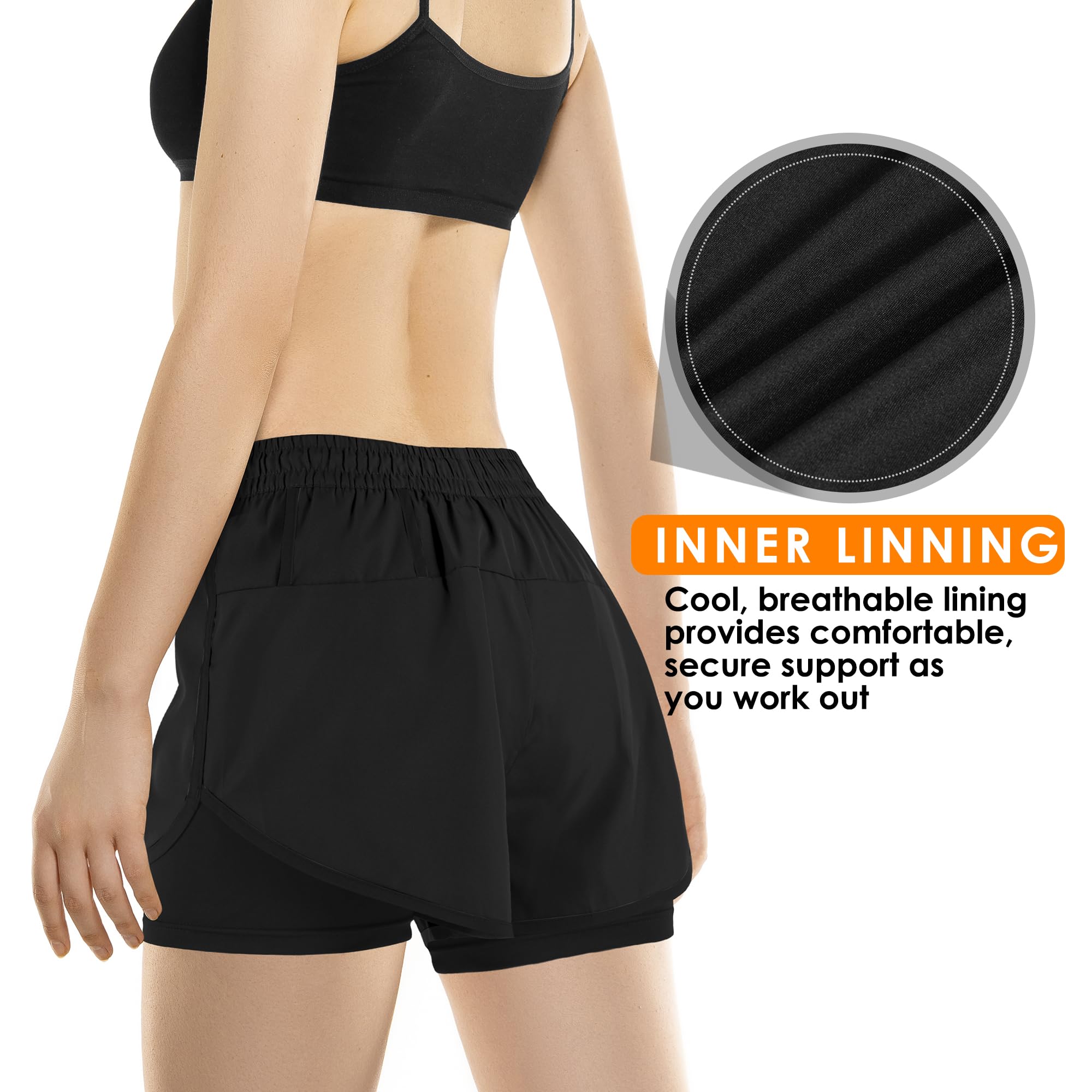 Yevrimow Women's 2 in 1 Running Shorts for Gym Yoga Workout Athletic Shorts High-Waisted Shorts with Liner Pockets