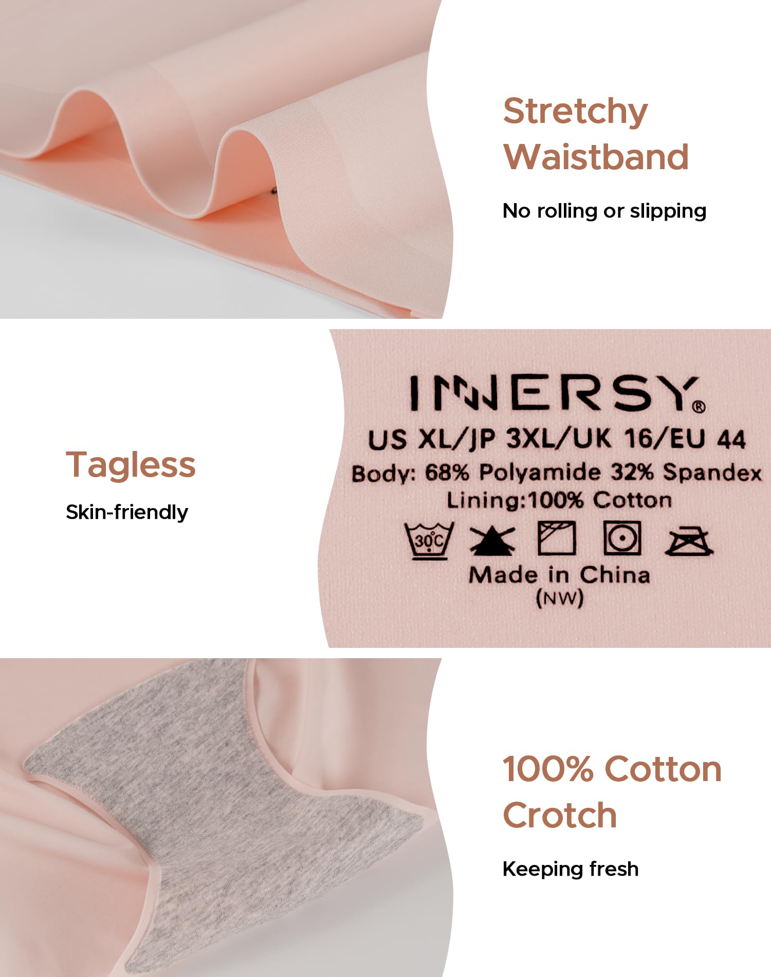 INNERSY Women's High Waist Seamless Underwear No Show Panties Full Coverage Briefs 3-Pack