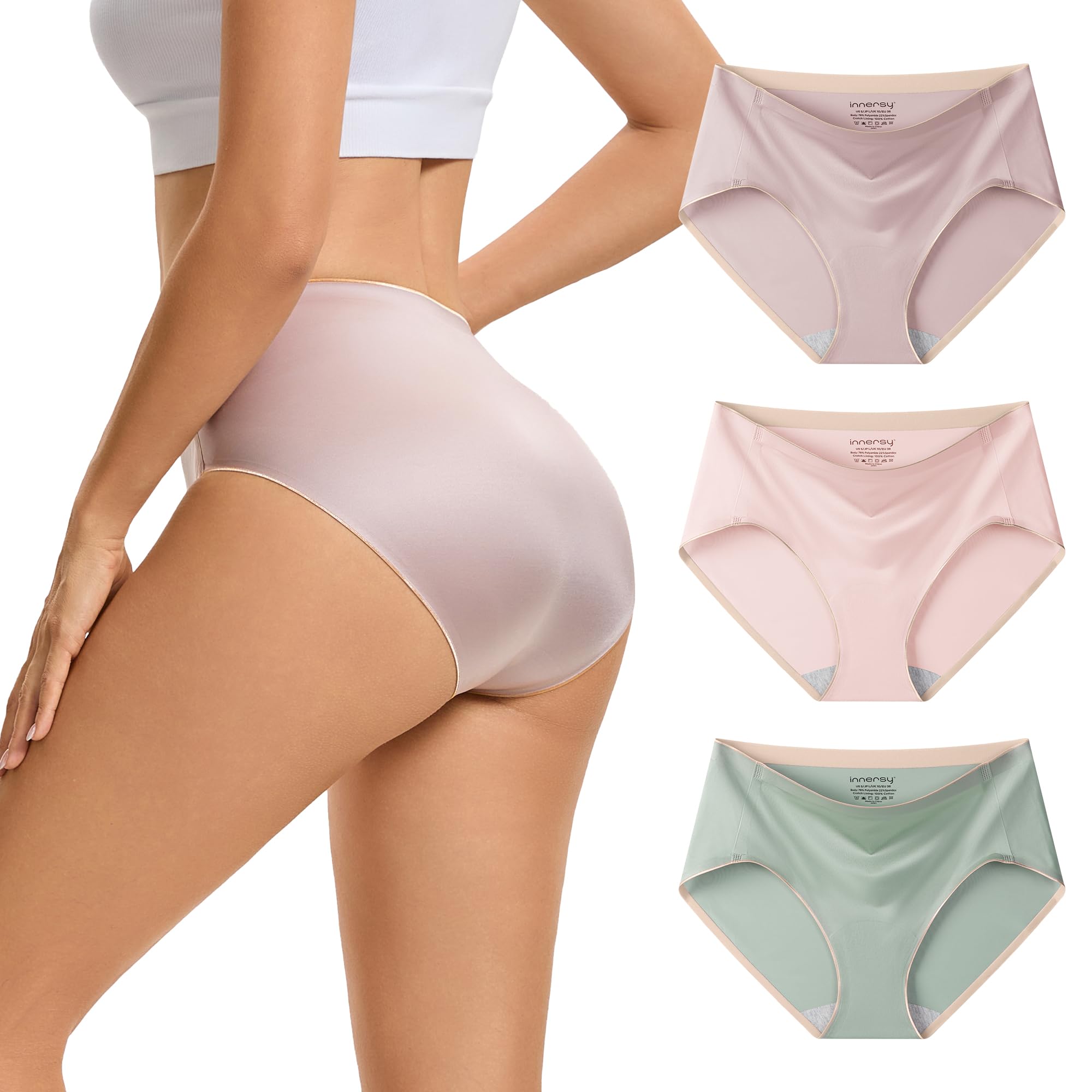 INNERSY Women's Underwear Silky Hipster Panties 3-Pack